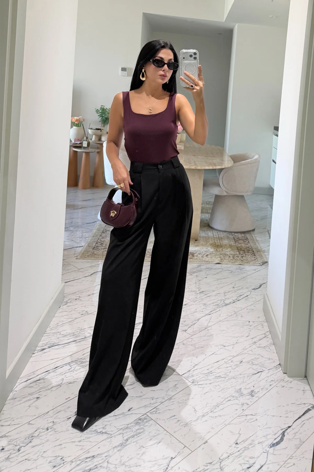 Black Pleat Detail Palazzo Trousers — photograph 4