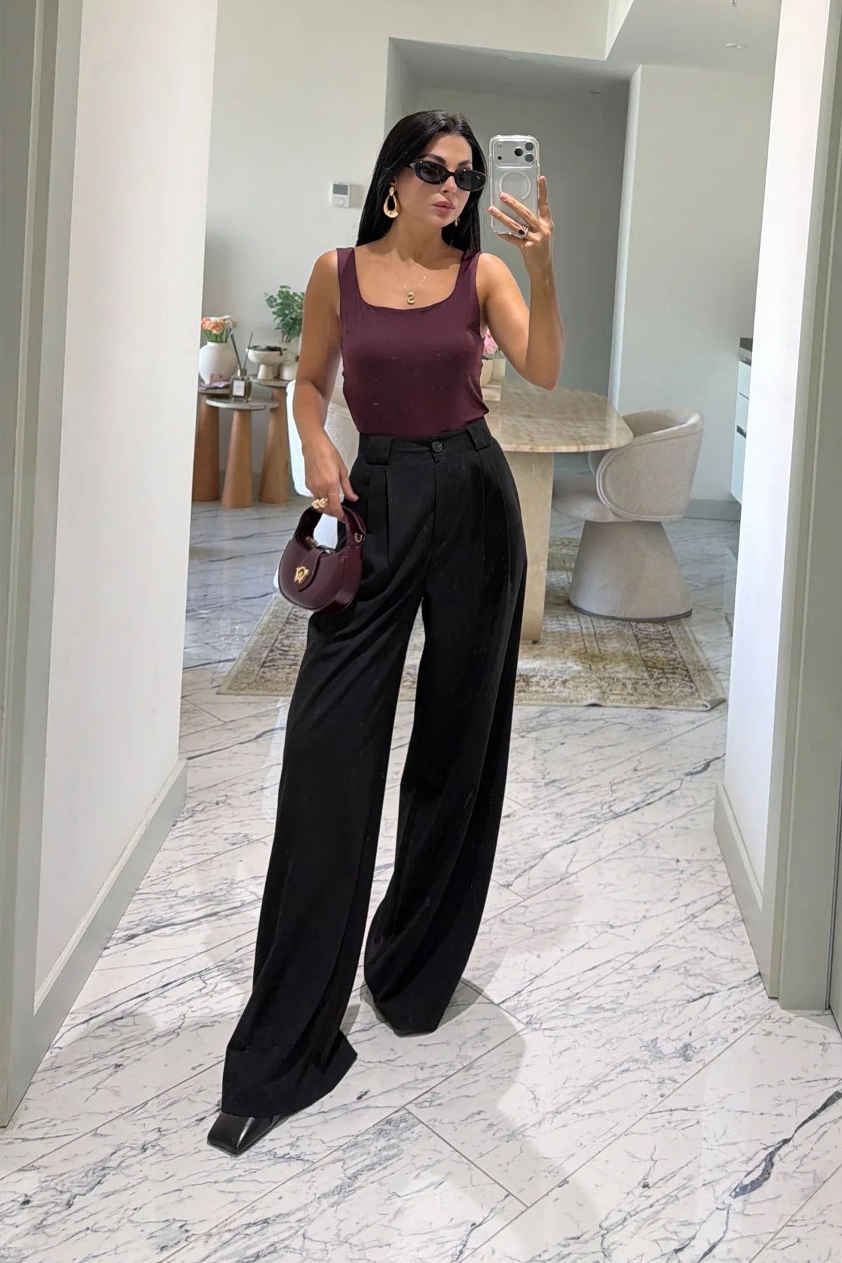 Black Pleat Detail Palazzo Trousers — photograph 5