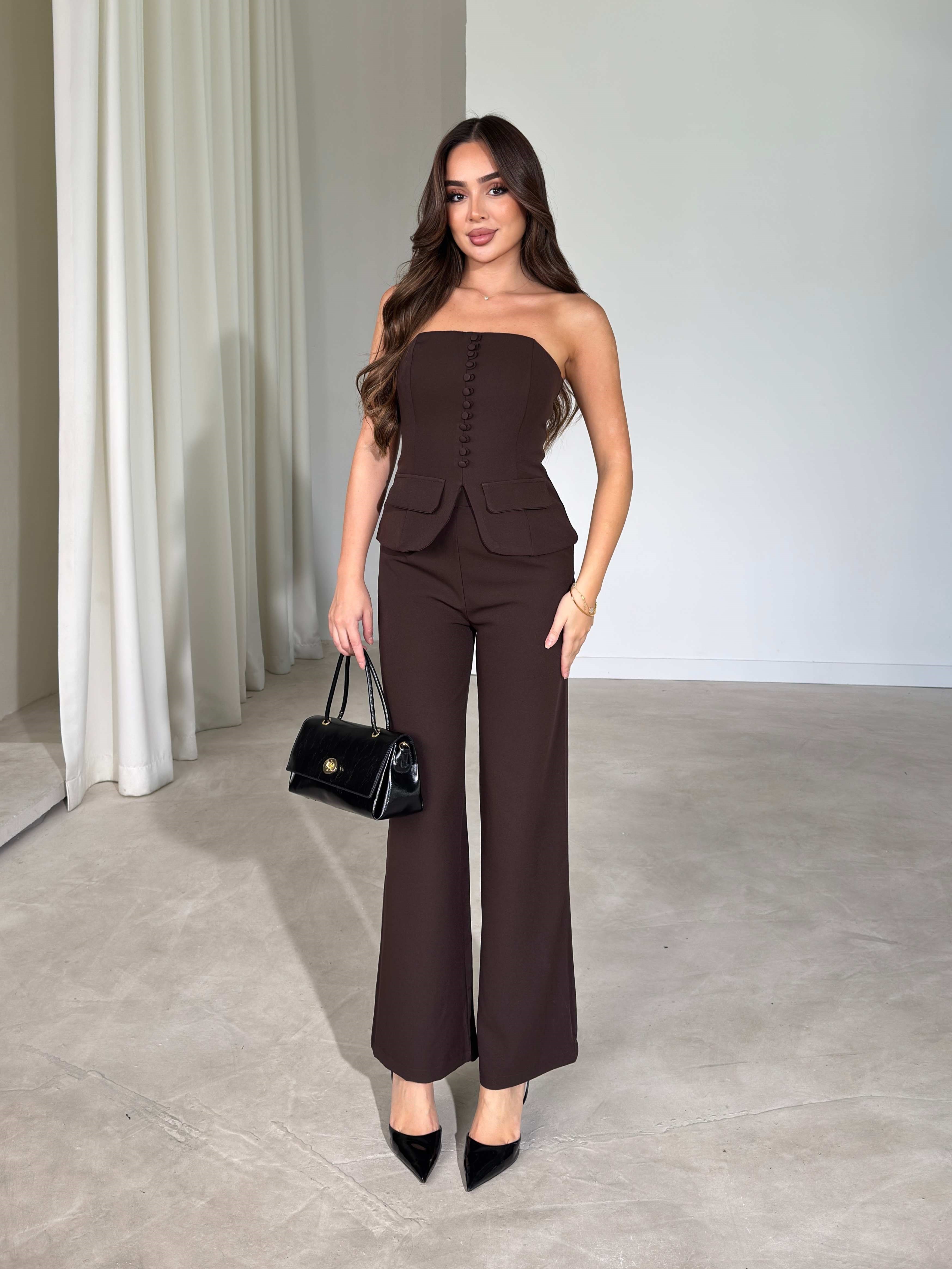 Strapless Button Embellished Lonva Two Piece Set — photograph 2