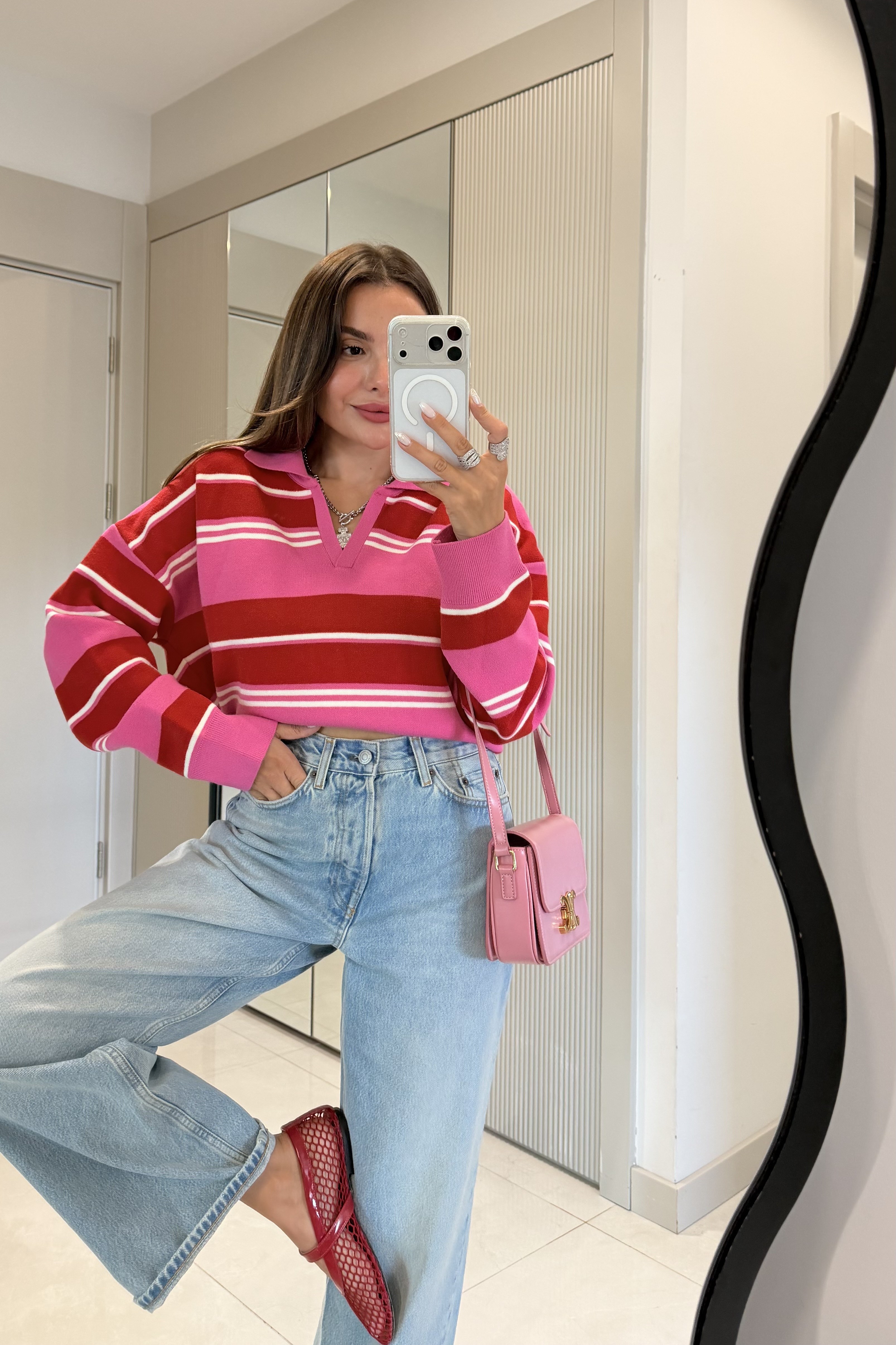 Wilen Polo Collar Striped Oversized Jumper — photograph 3