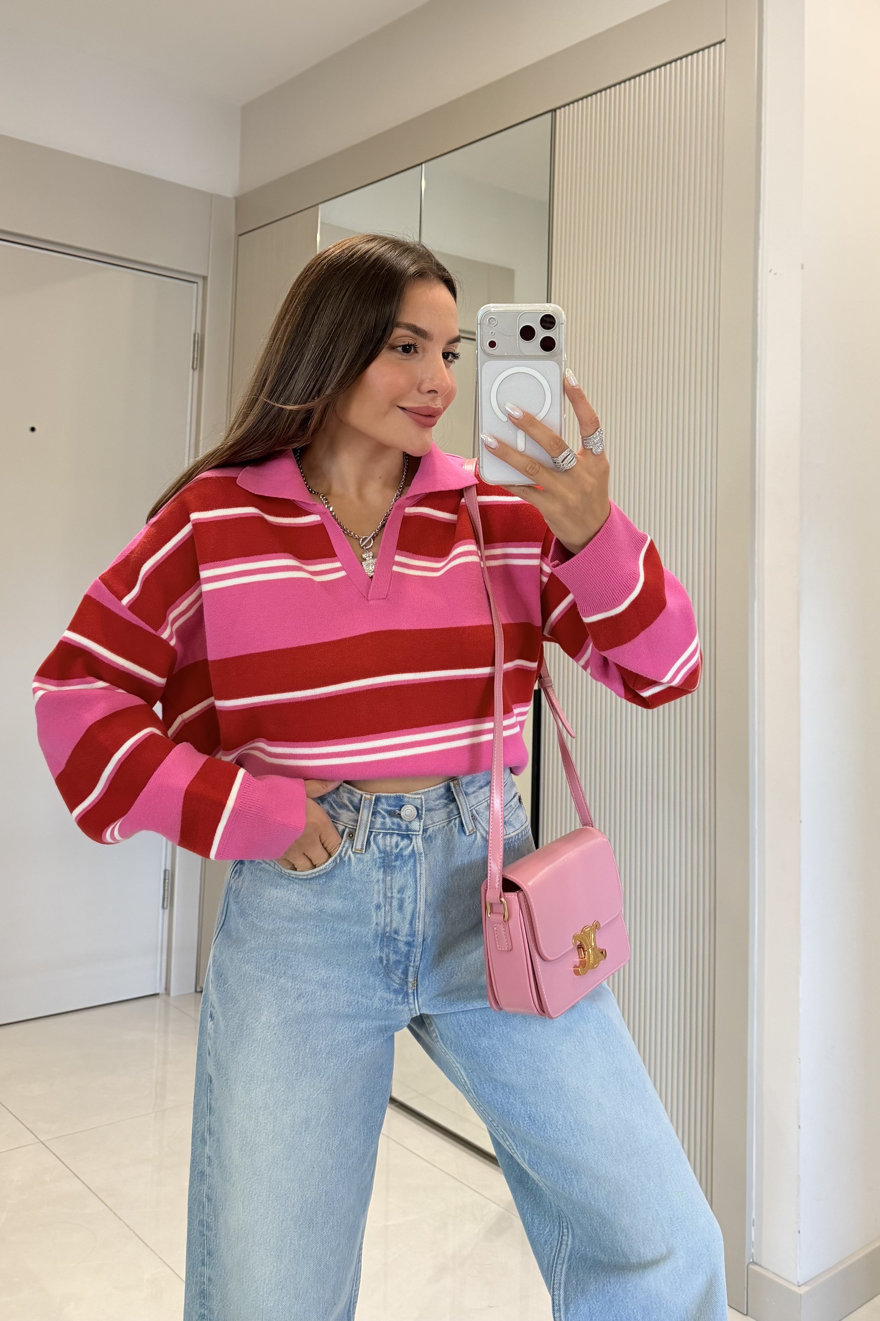 Wilen Polo Collar Striped Oversized Jumper — photograph 4