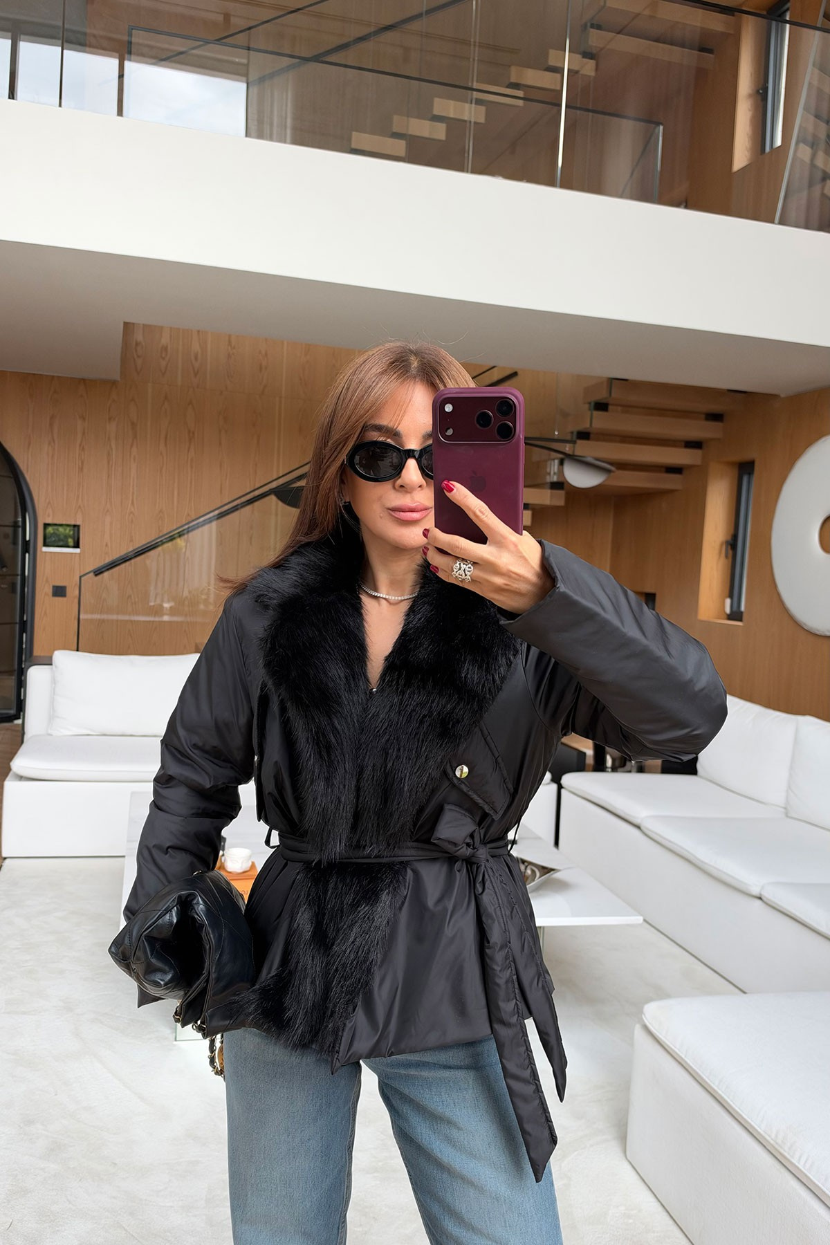 Collar Faux Fur Sash Puffer Coat — photograph 3