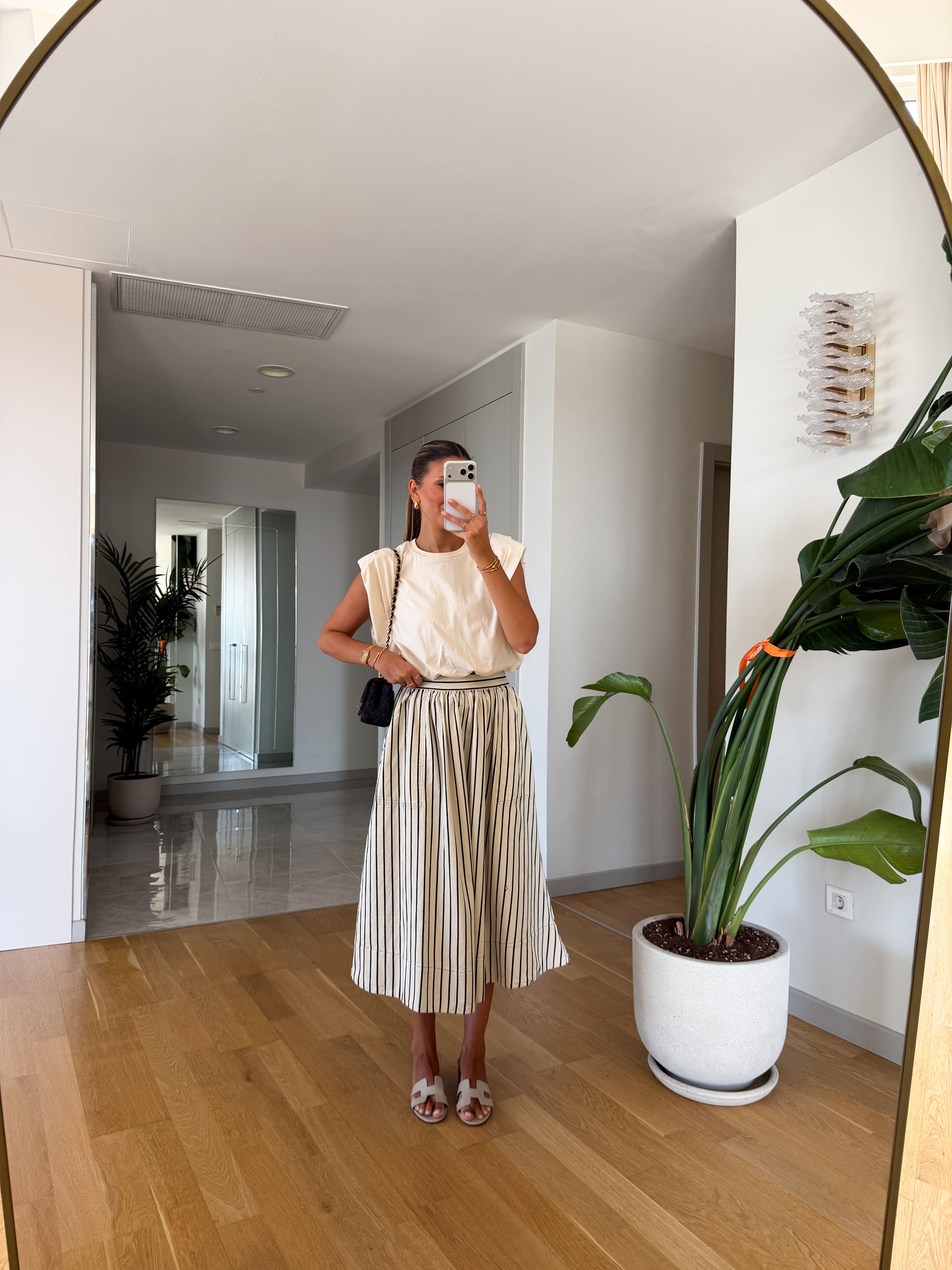 Cs Elasticated Waist Midi Skirt Striped