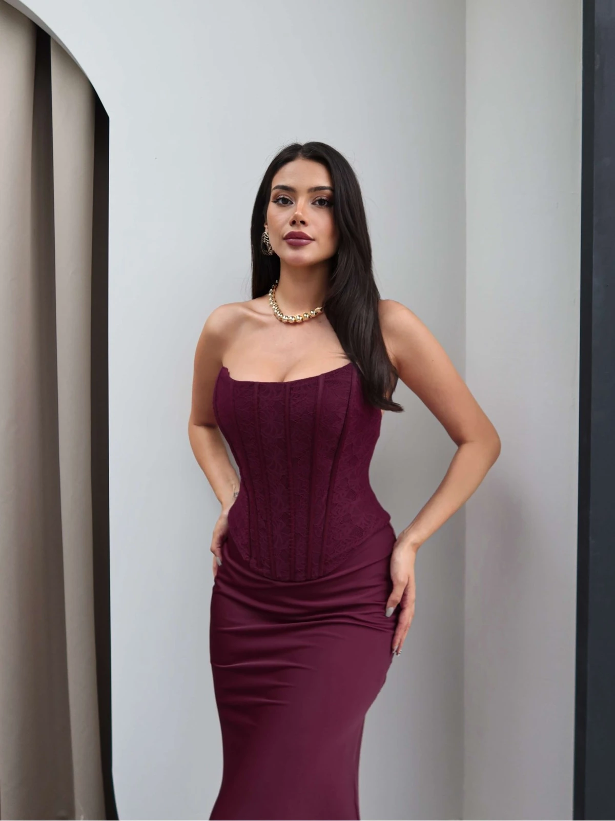Strapless Corset Satin Long Dress — photograph 2