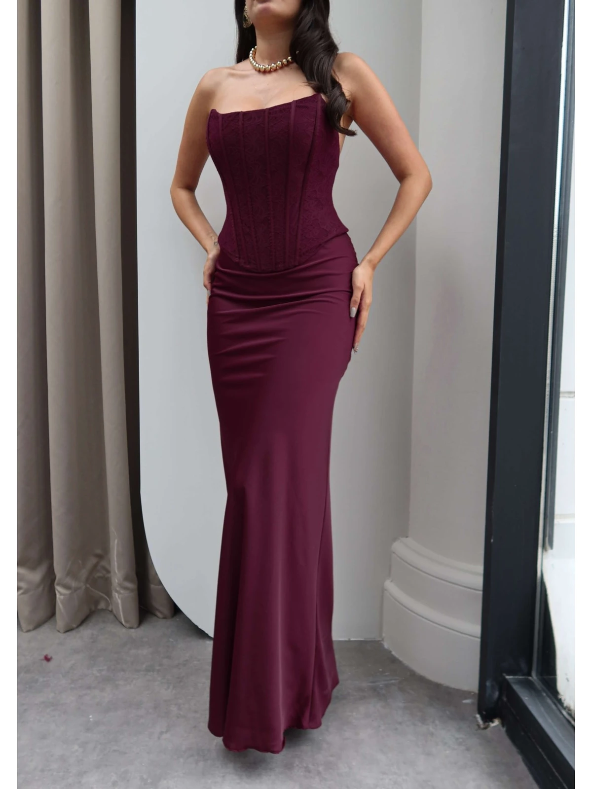 Strapless Corset Satin Long Dress — photograph 3
