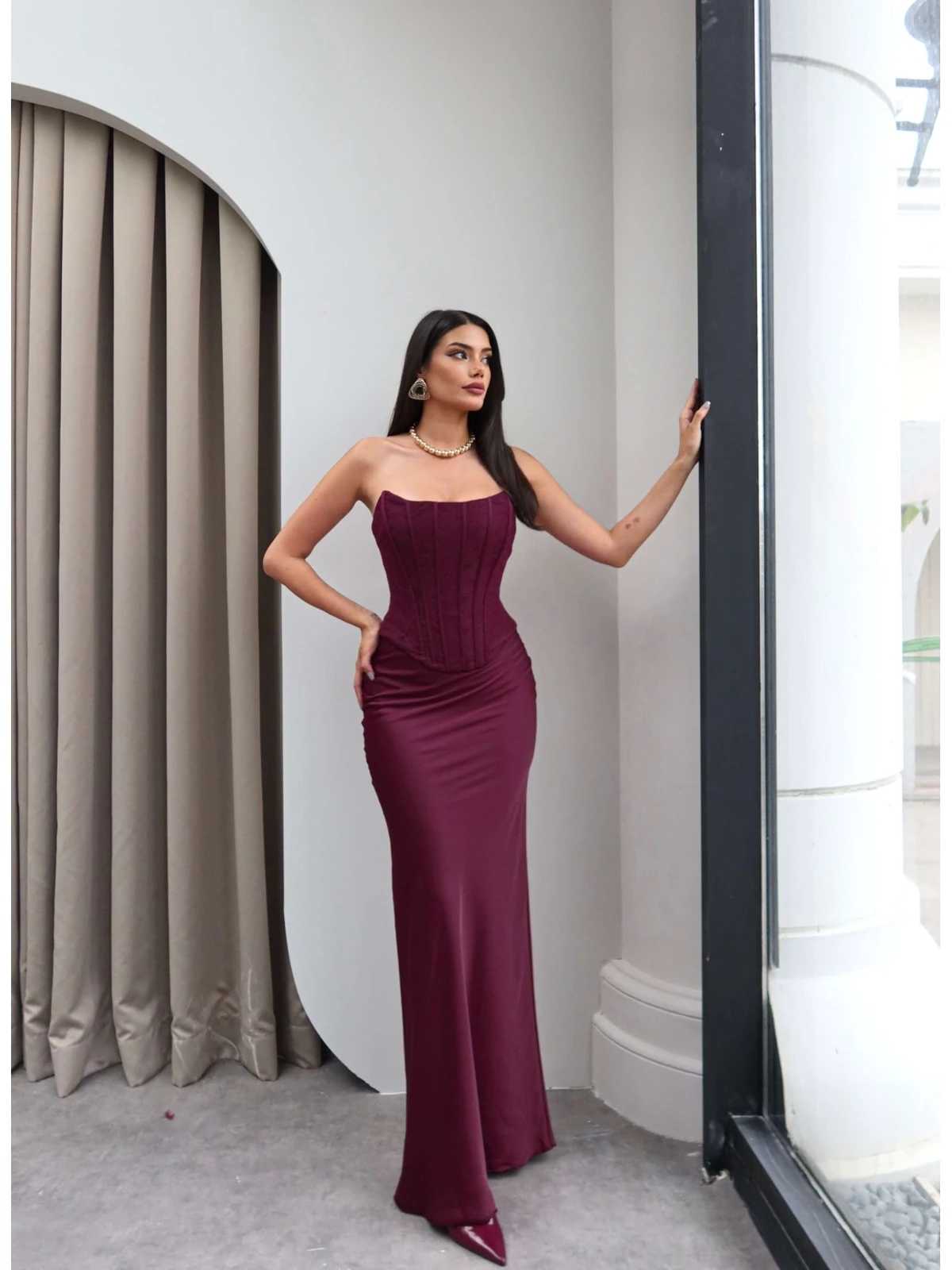 Strapless Corset Satin Long Dress — photograph 4