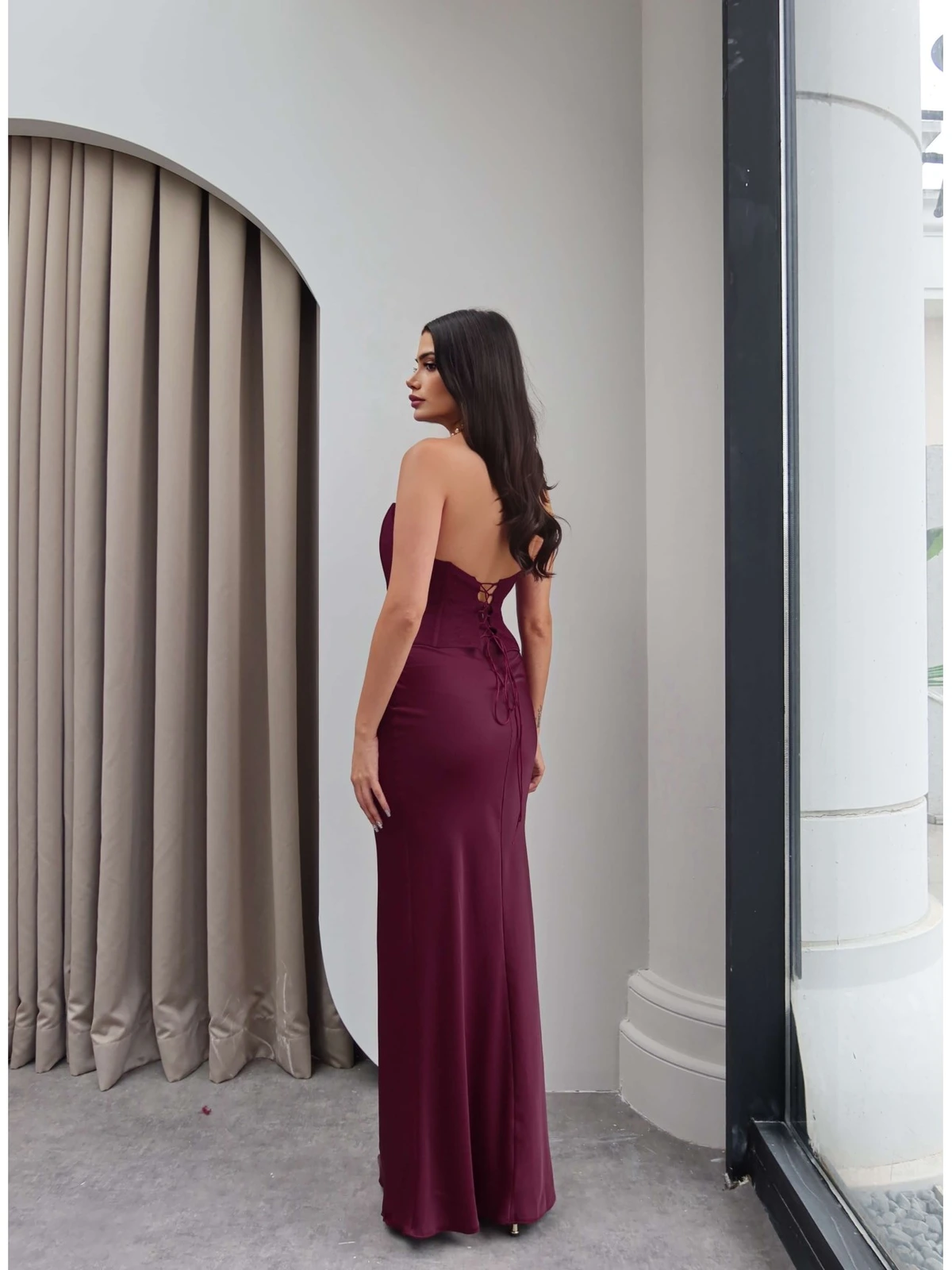 Strapless Corset Satin Long Dress — photograph 5