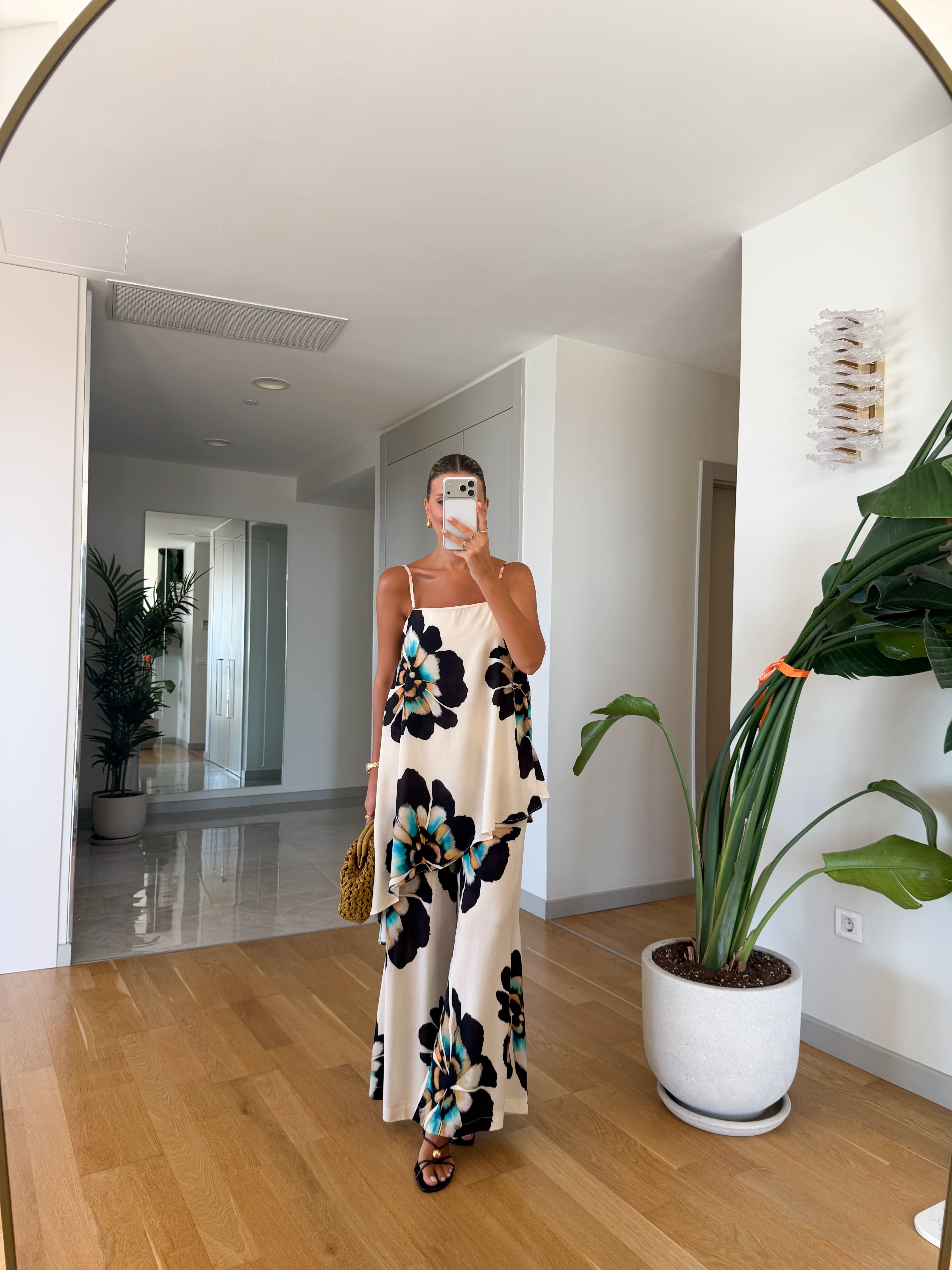 Floral Patterned Blouse Trousers Set