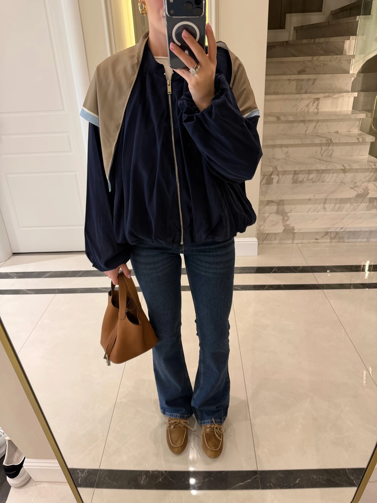 Navy Zip Balloon Sleeve Jacket — photograph 4