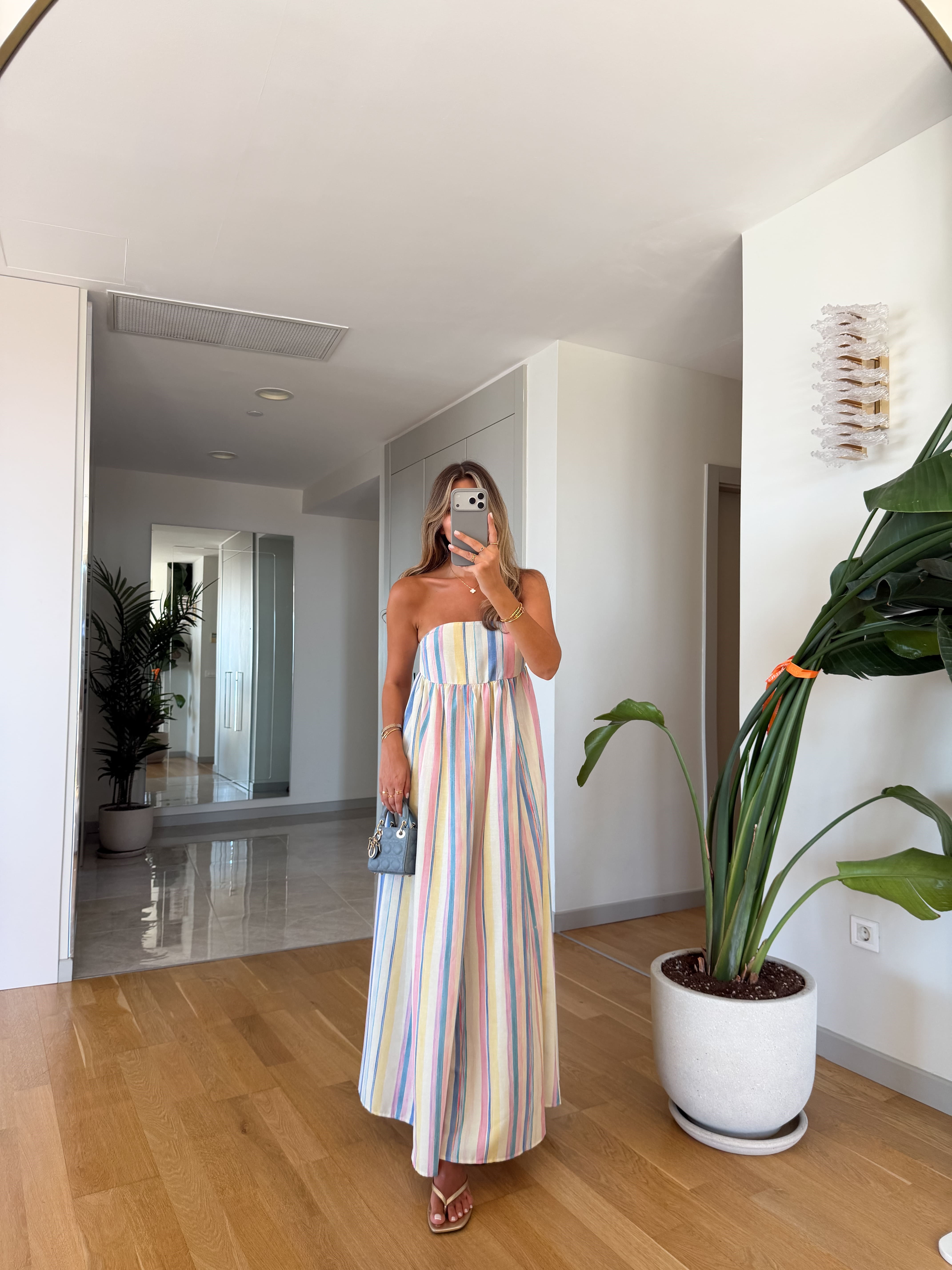 Strapless Multicoloured Linen Dress