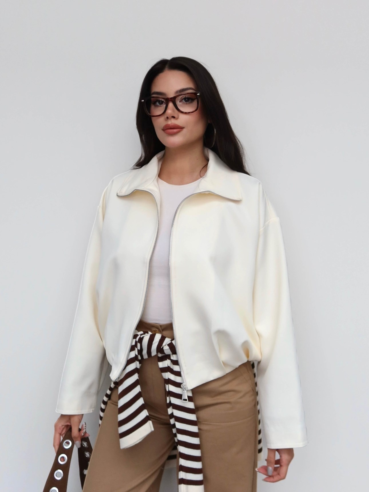 Zip Pleat Detail Bomber Jacket