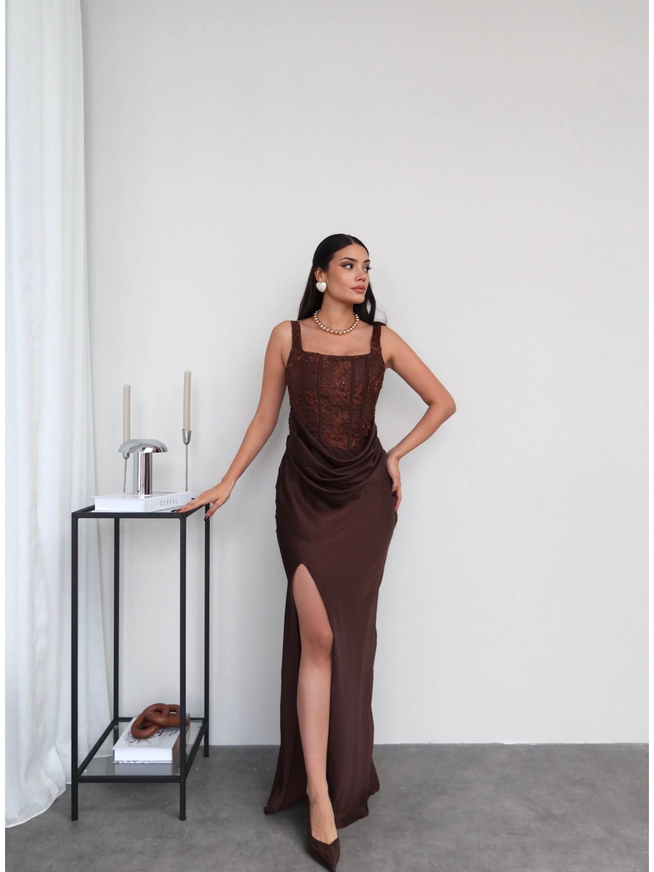 Strappy Corset Detail Slit Dress