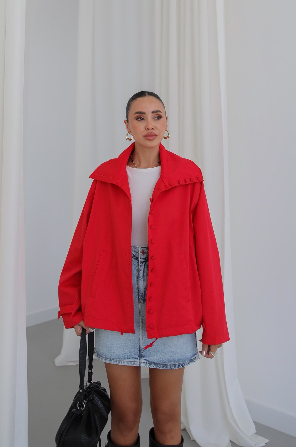 Covered Button High Neck Jacket