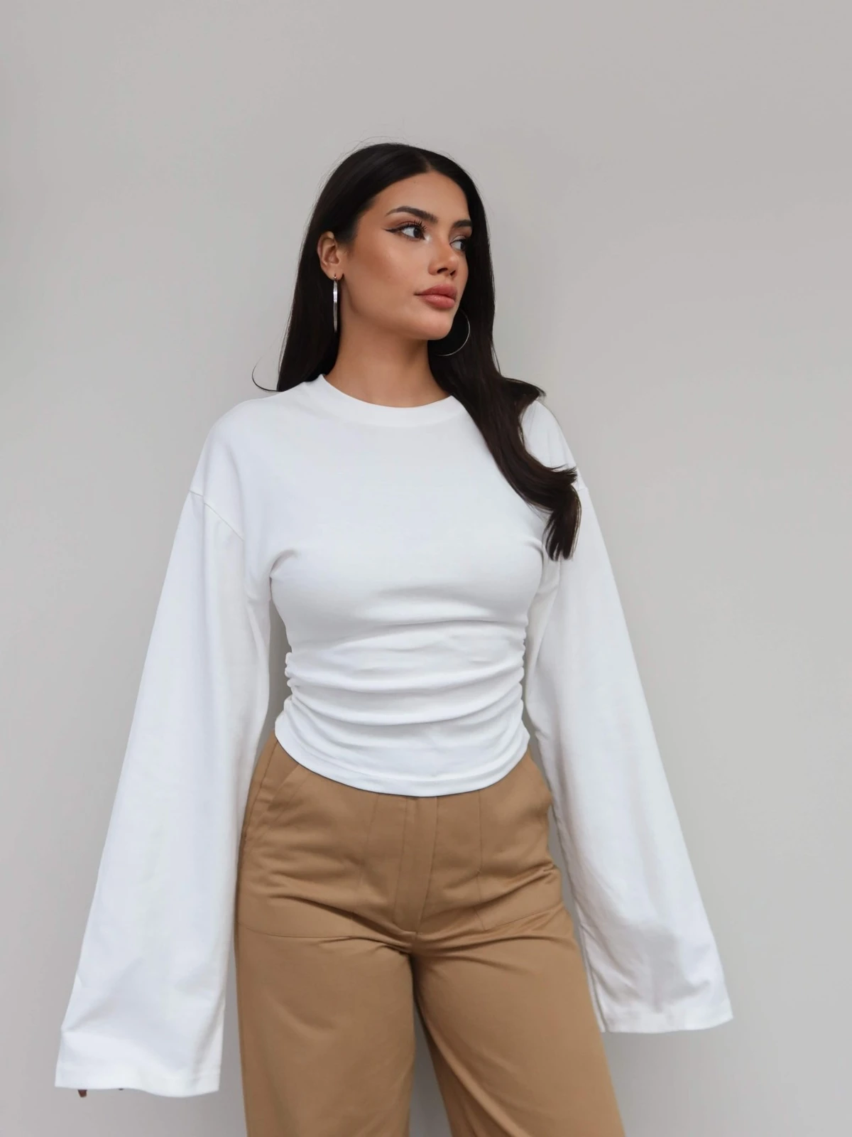 Side Gathered Long Sleeve Blouse — photograph 4