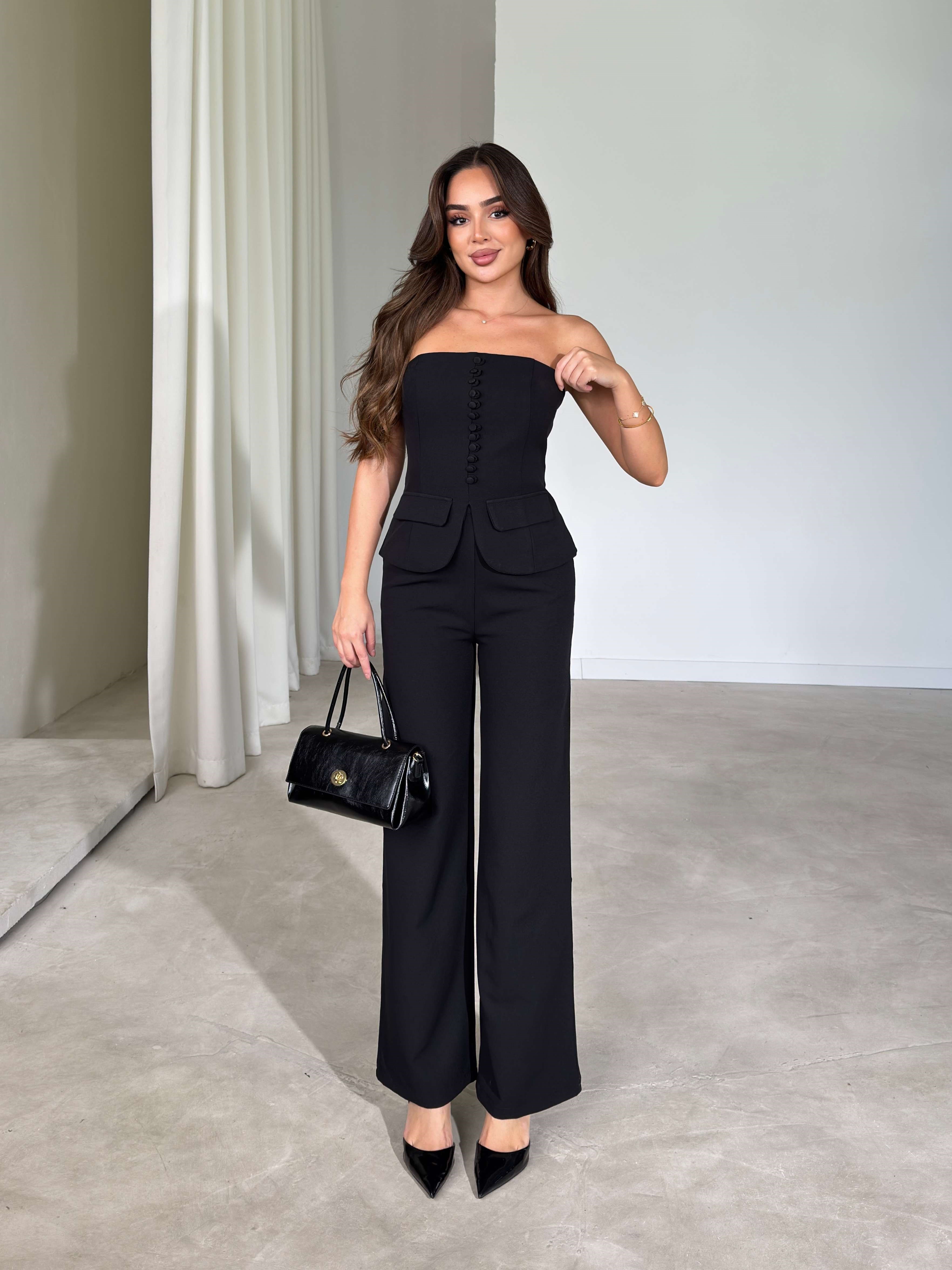 Strapless Button Embellished Lonva Two Piece Set — photograph 2
