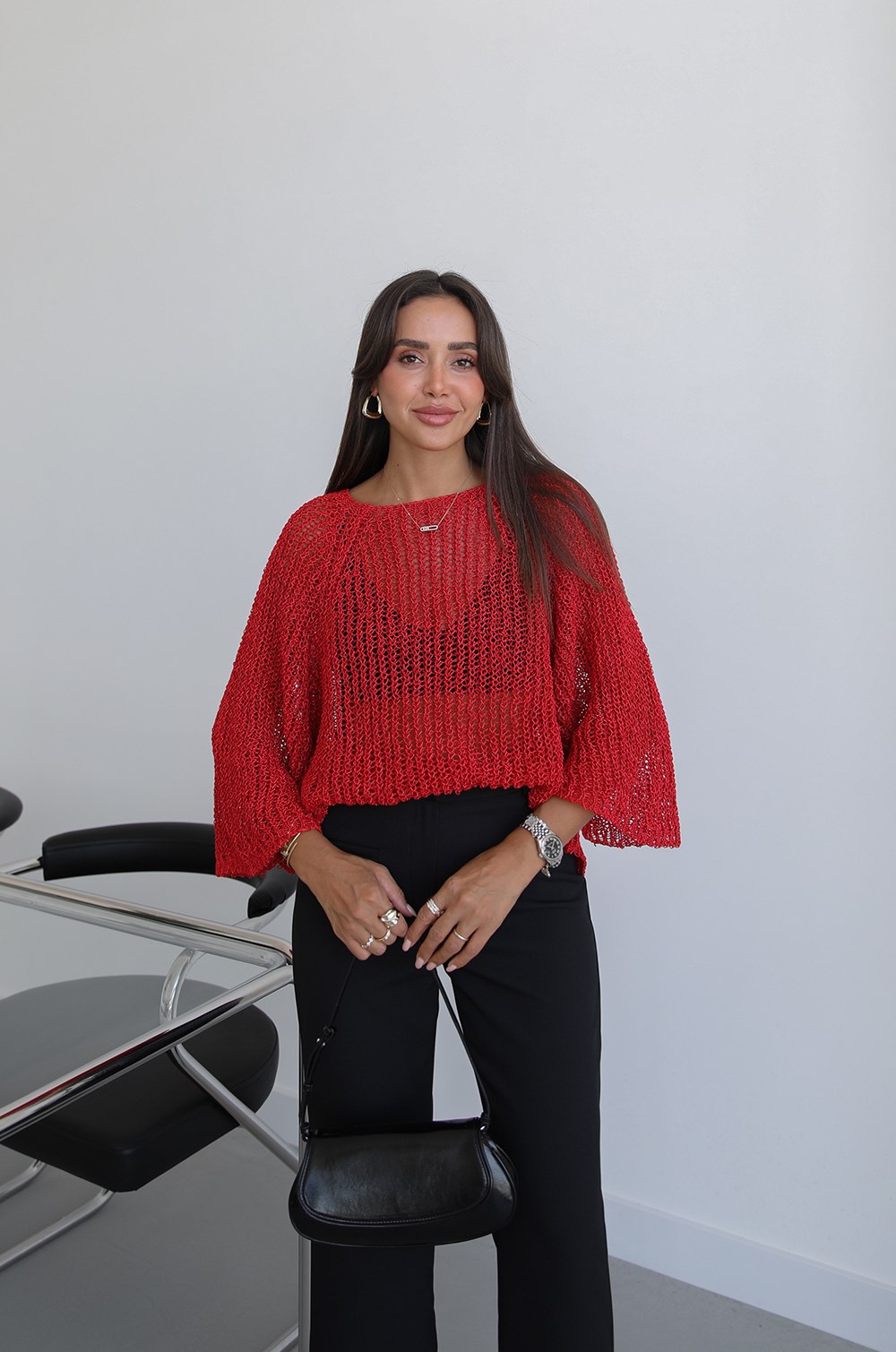 Red File Knitted Blouse