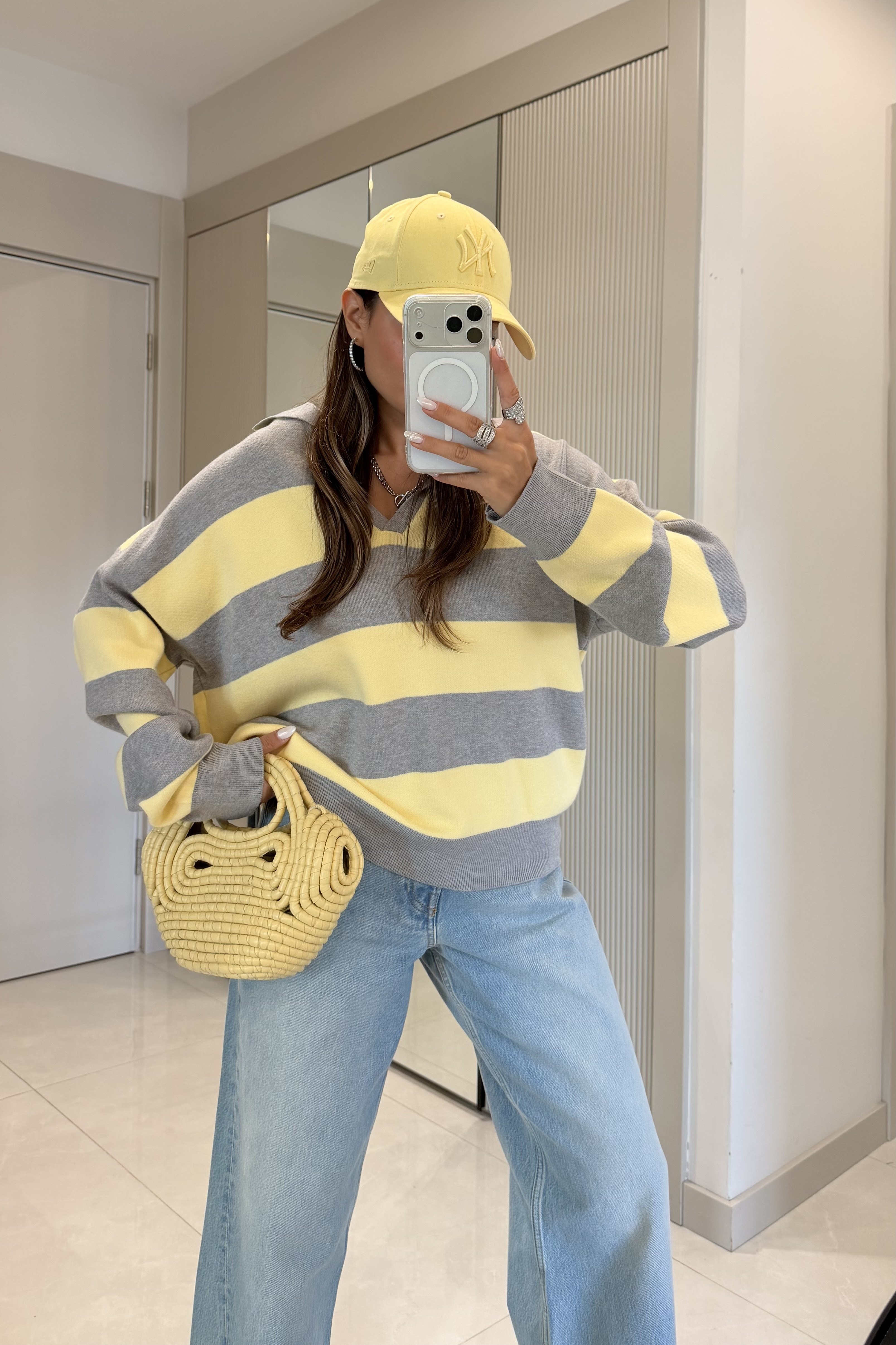 Wilen Polo Collar Striped Oversized Jumper — photograph 4