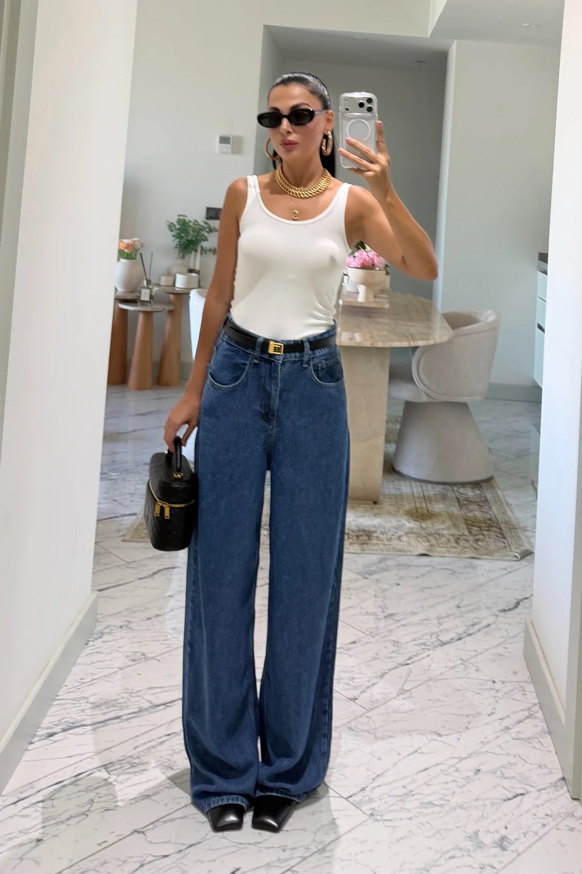 Blue Tencel Textured Palazzo Jeans
