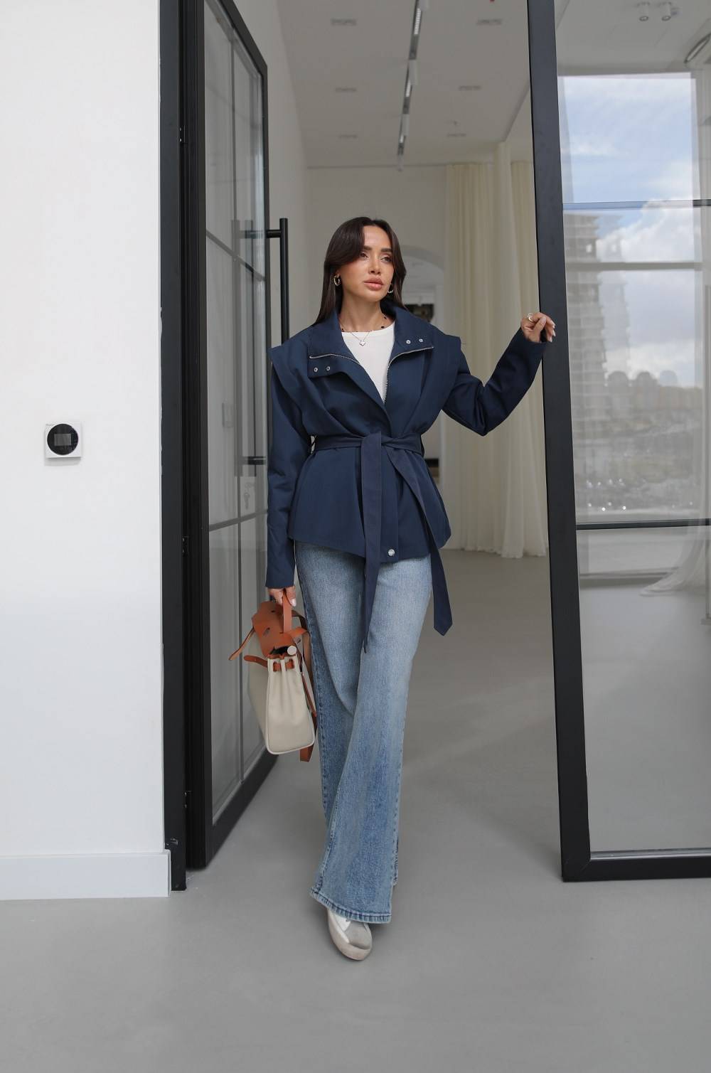 Navy Belted Zip Trench Coat — photograph 2