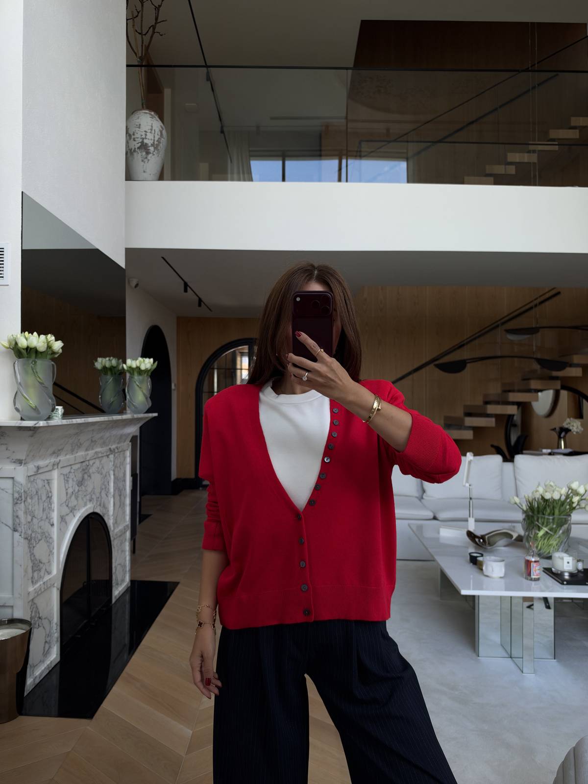 V Neck Button Detail Basic Cardigan