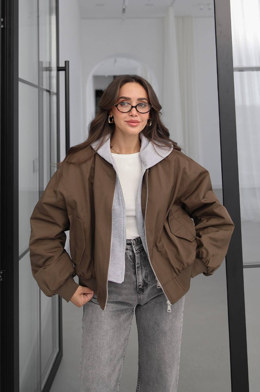 Hooded Double Layer Bomber Jacket