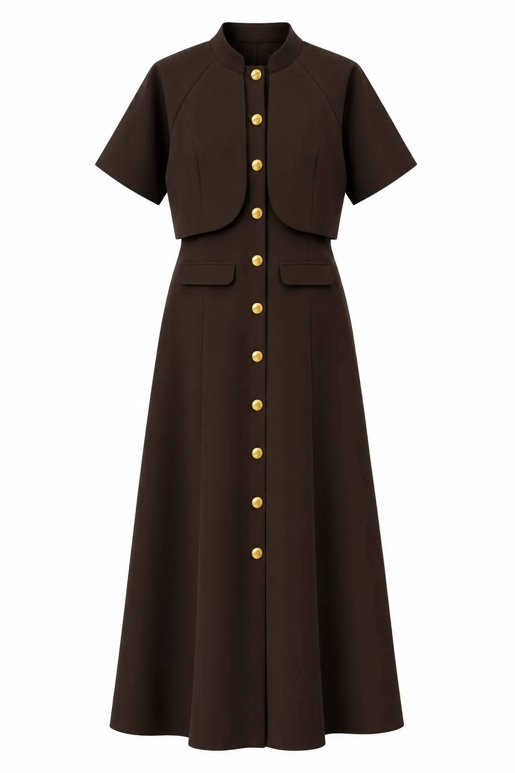 Brown Gold Button Dress — photograph 2