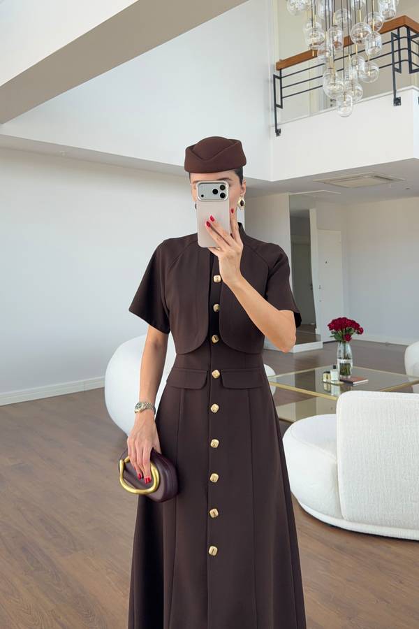 Gold Button Layered Dress