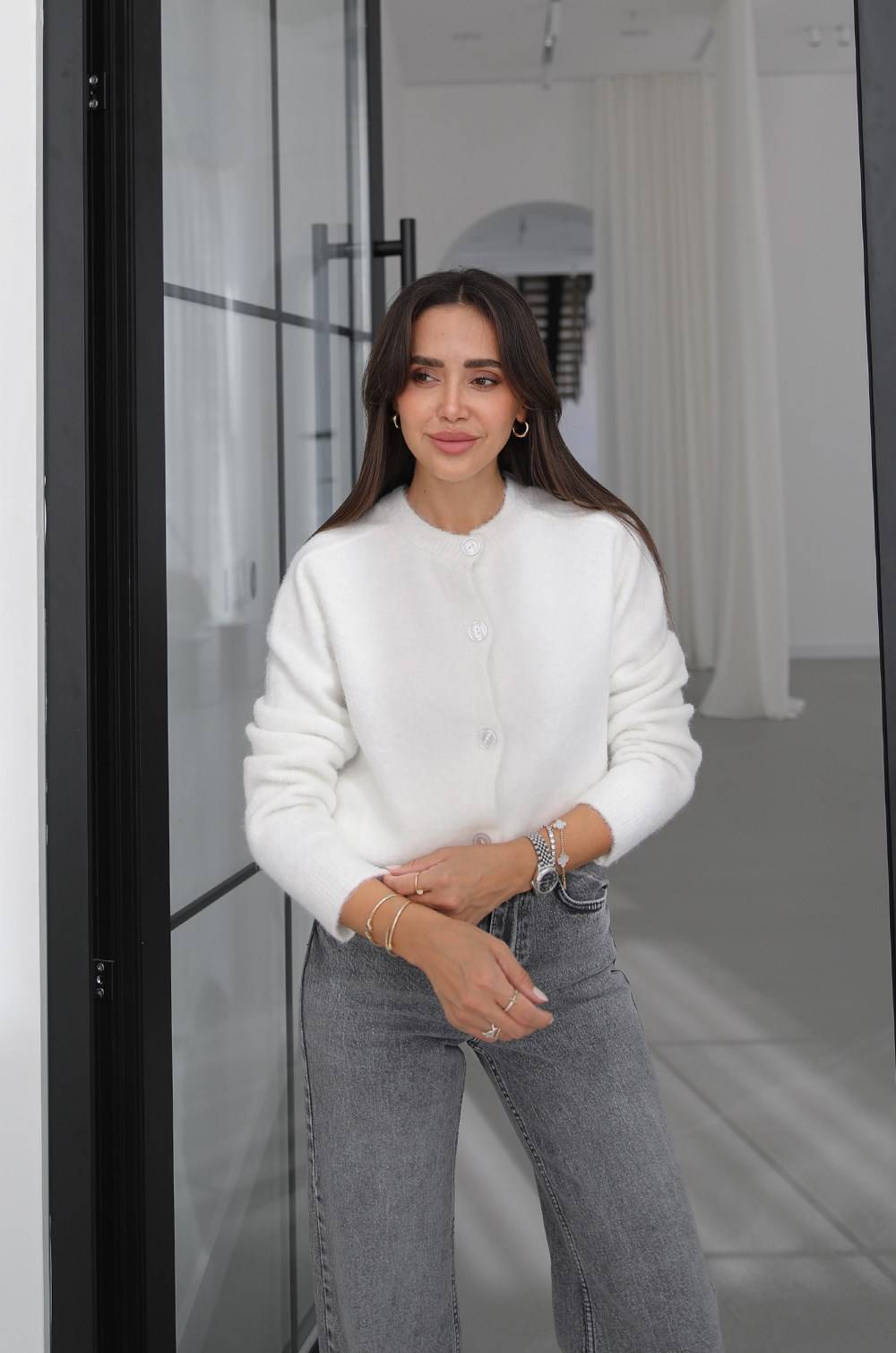 Ecru Ilya Textured Knit Cardigan — photograph 2
