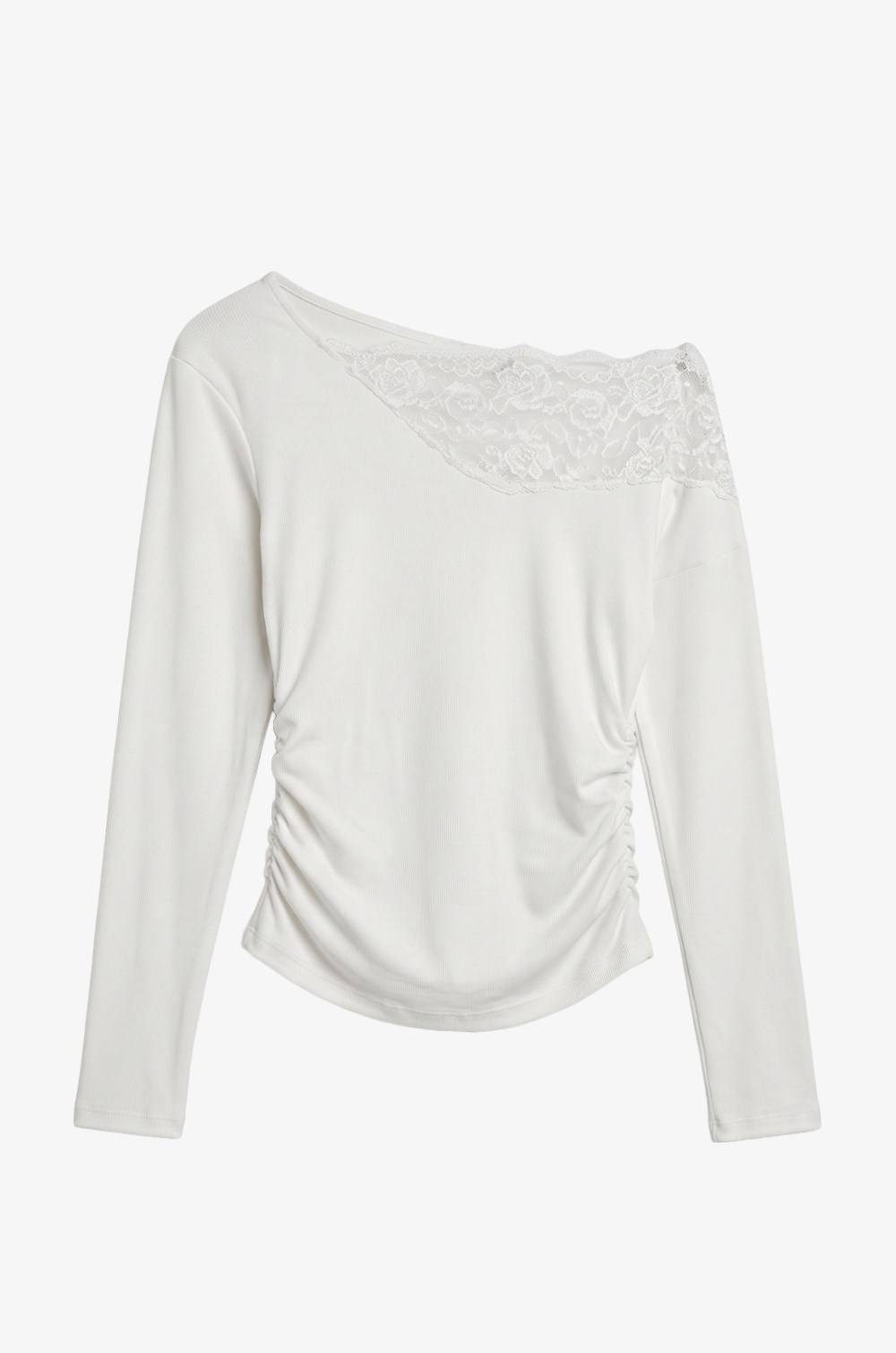 Ecru Single Shoulder Lace Collar Blouse — photograph 4