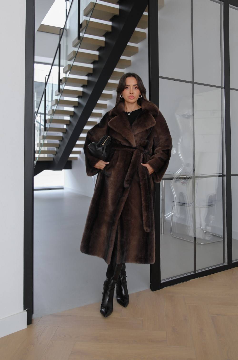 Laveon Belted Long Faux Fur Coat