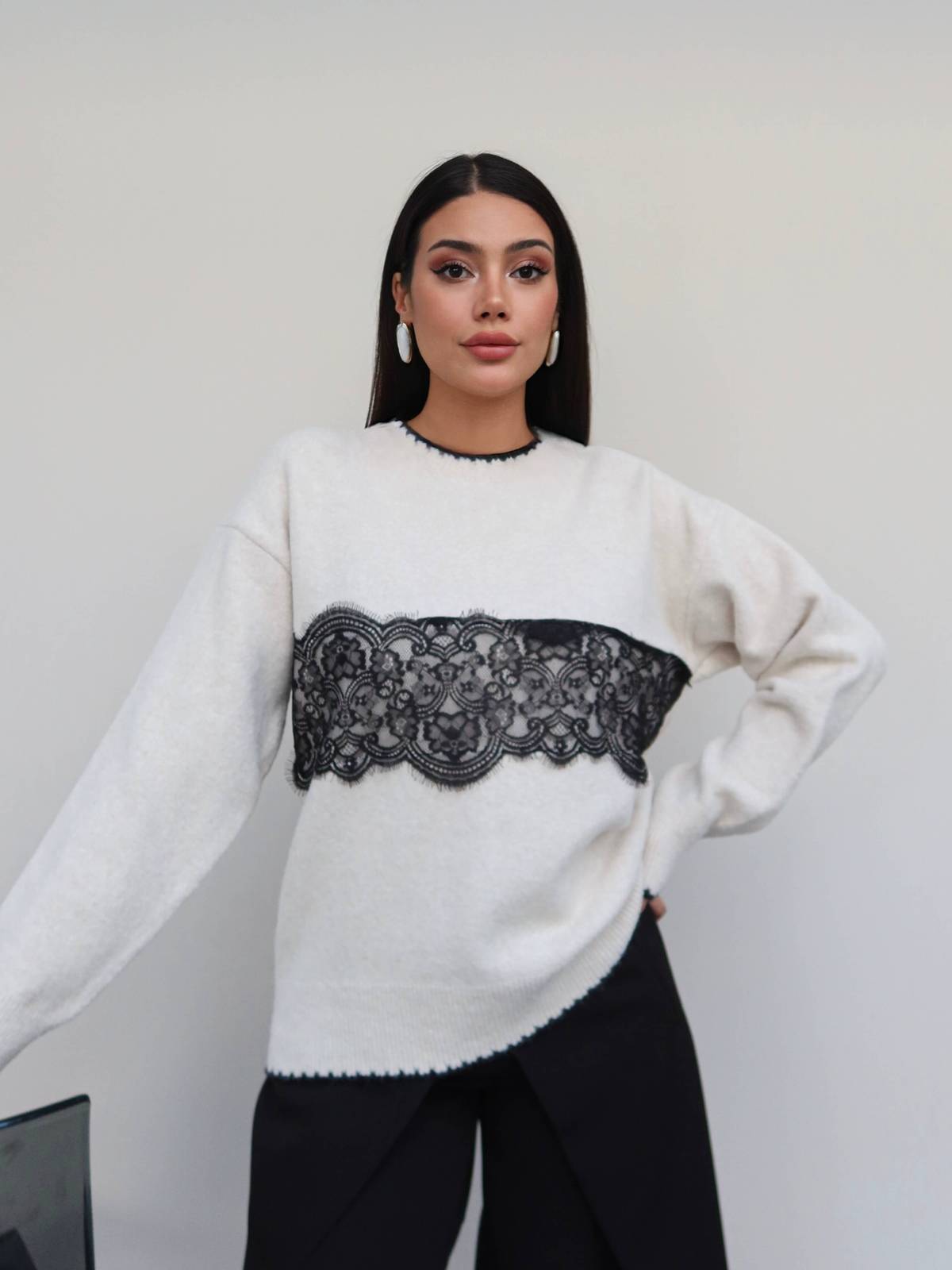 Lace Heart Detail Soft Knit Jumper — photograph 1