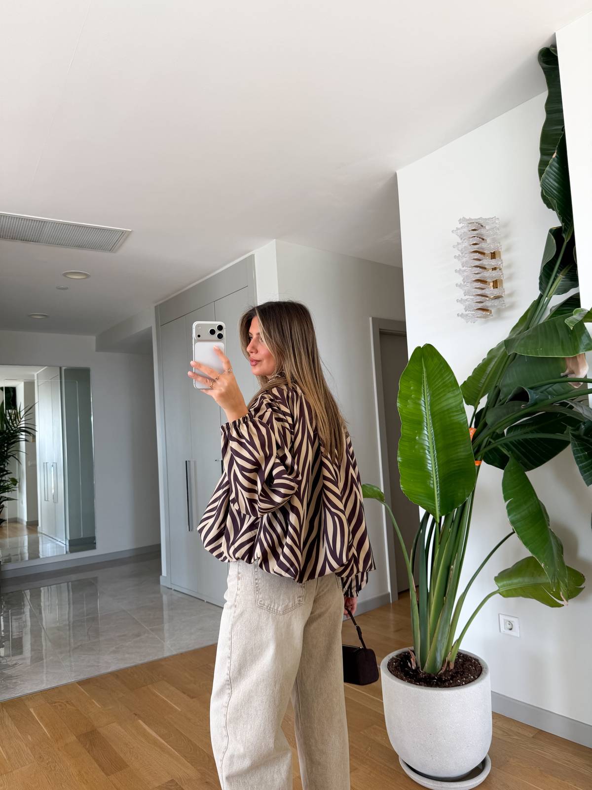 Zebra Print Stand Collar Bomber Jacket — photograph 3