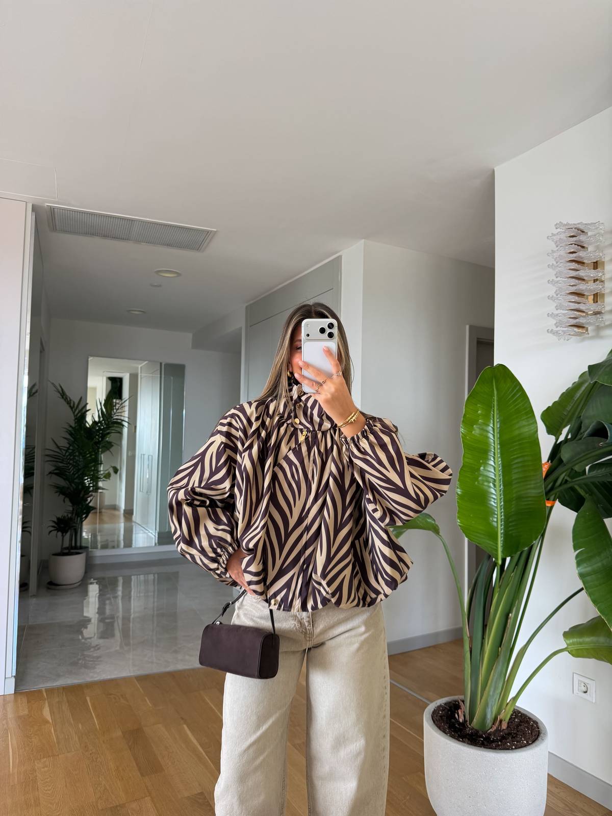 Zebra Print Stand Collar Bomber Jacket — photograph 1