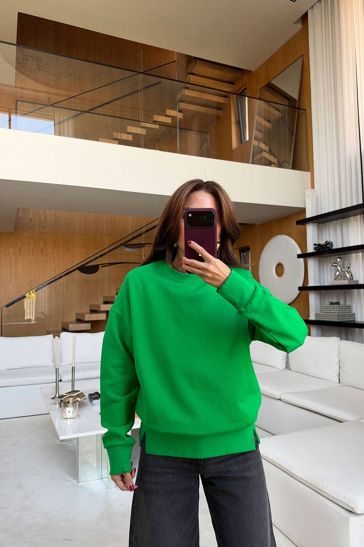 Side Split Hem Basic Sweatshirt