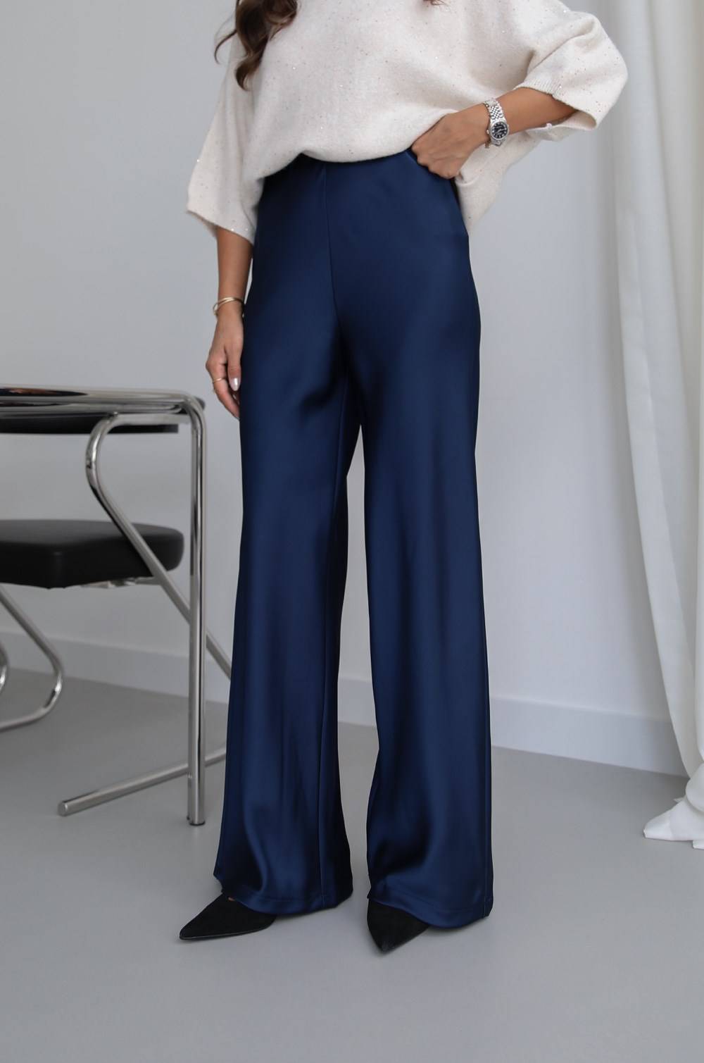 Flowing Satin Wide Leg Trousers — photograph 2