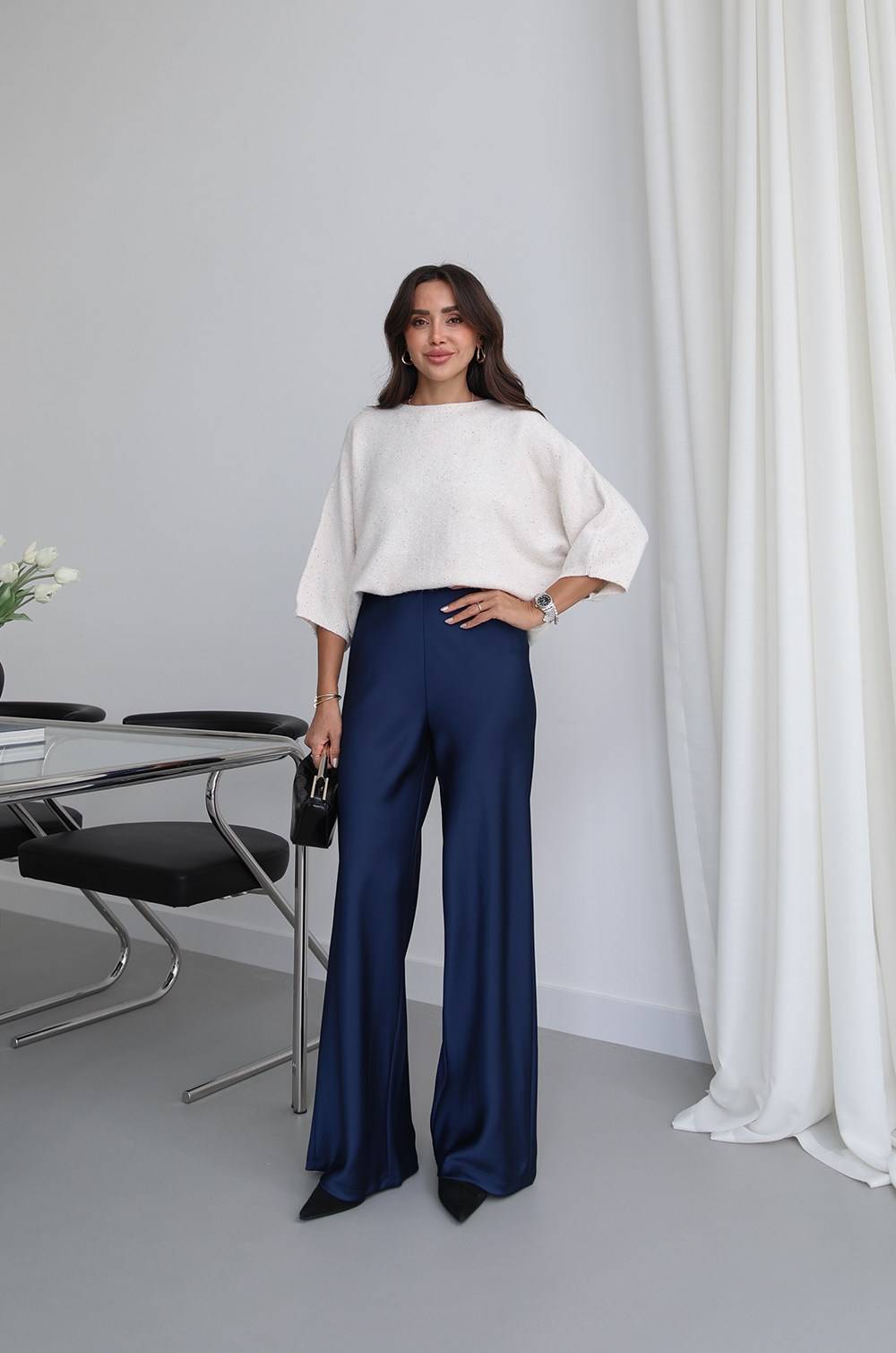 Flowing Satin Wide Leg Trousers — photograph 1