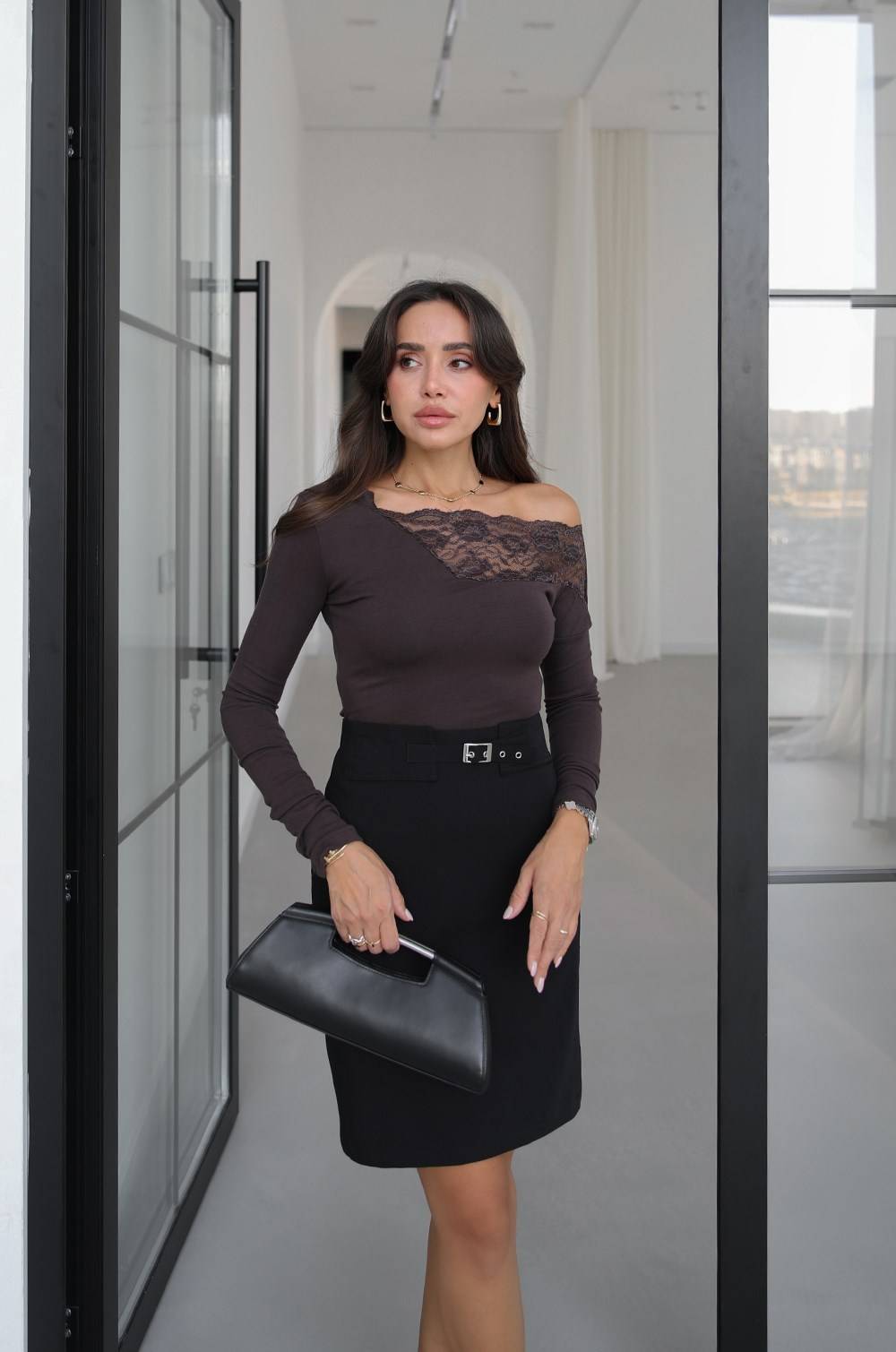 One Shoulder Lace Neck Blouse