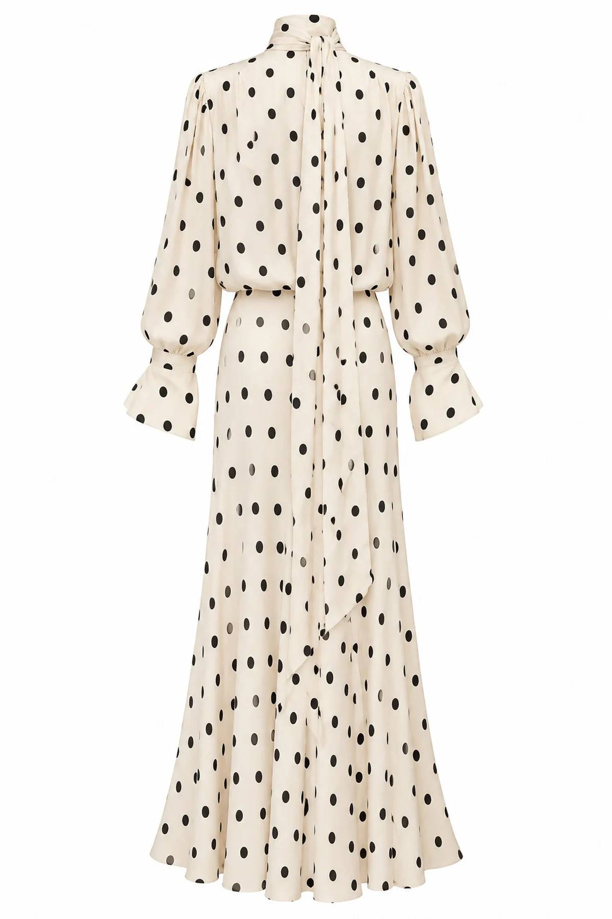Ecru Polka Dot Satin Scarf Dress — photograph 3