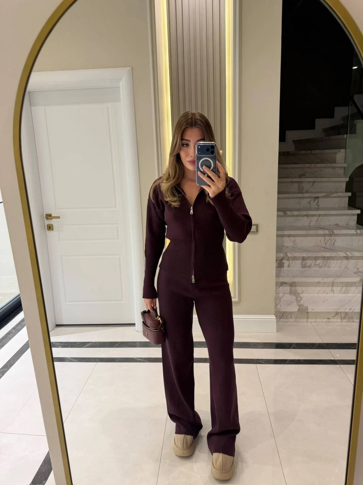 Burgundy Zip Two-Piece Knit Set — photograph 3