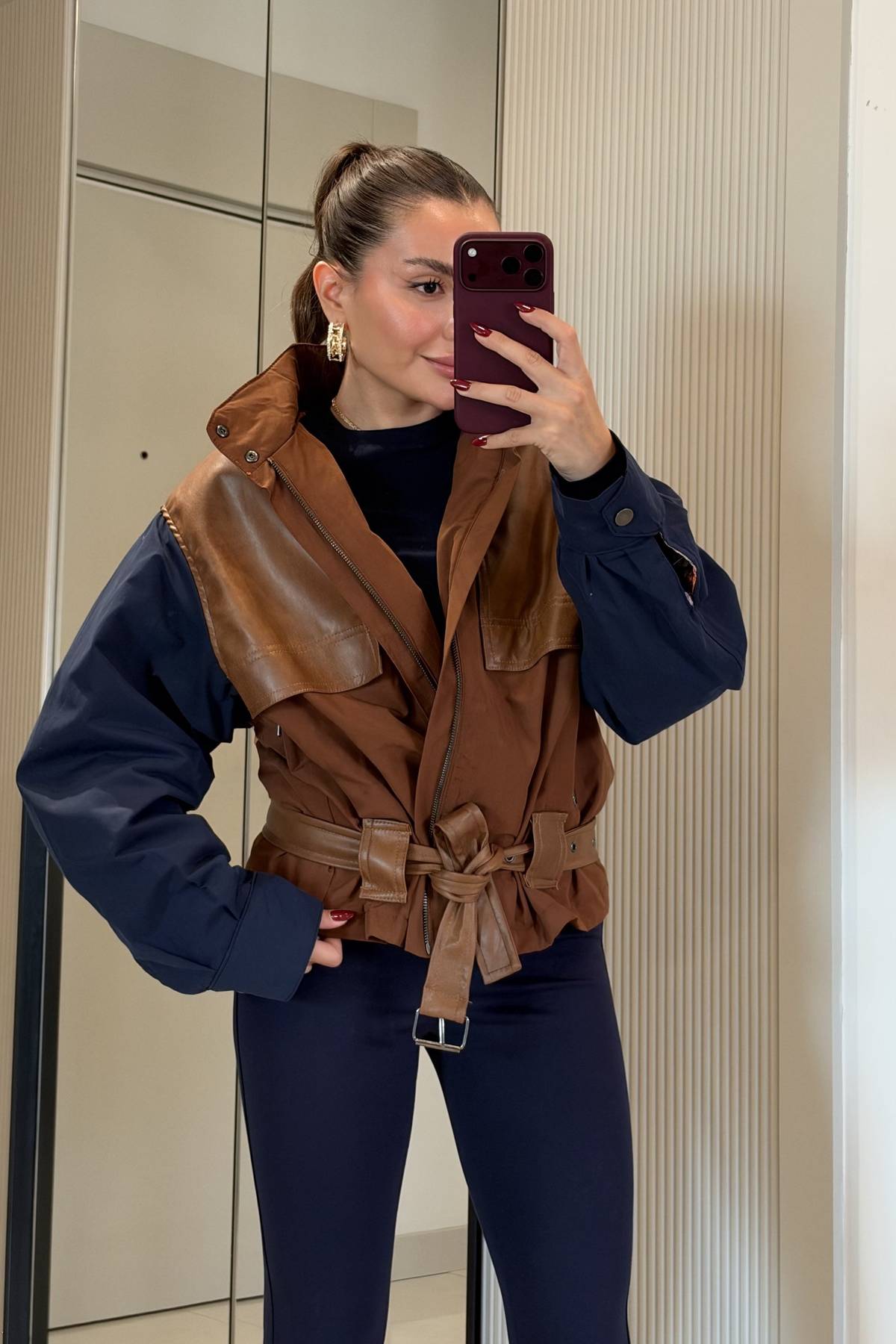 Furia Leather Detail Trim Belted Jacket — photograph 2
