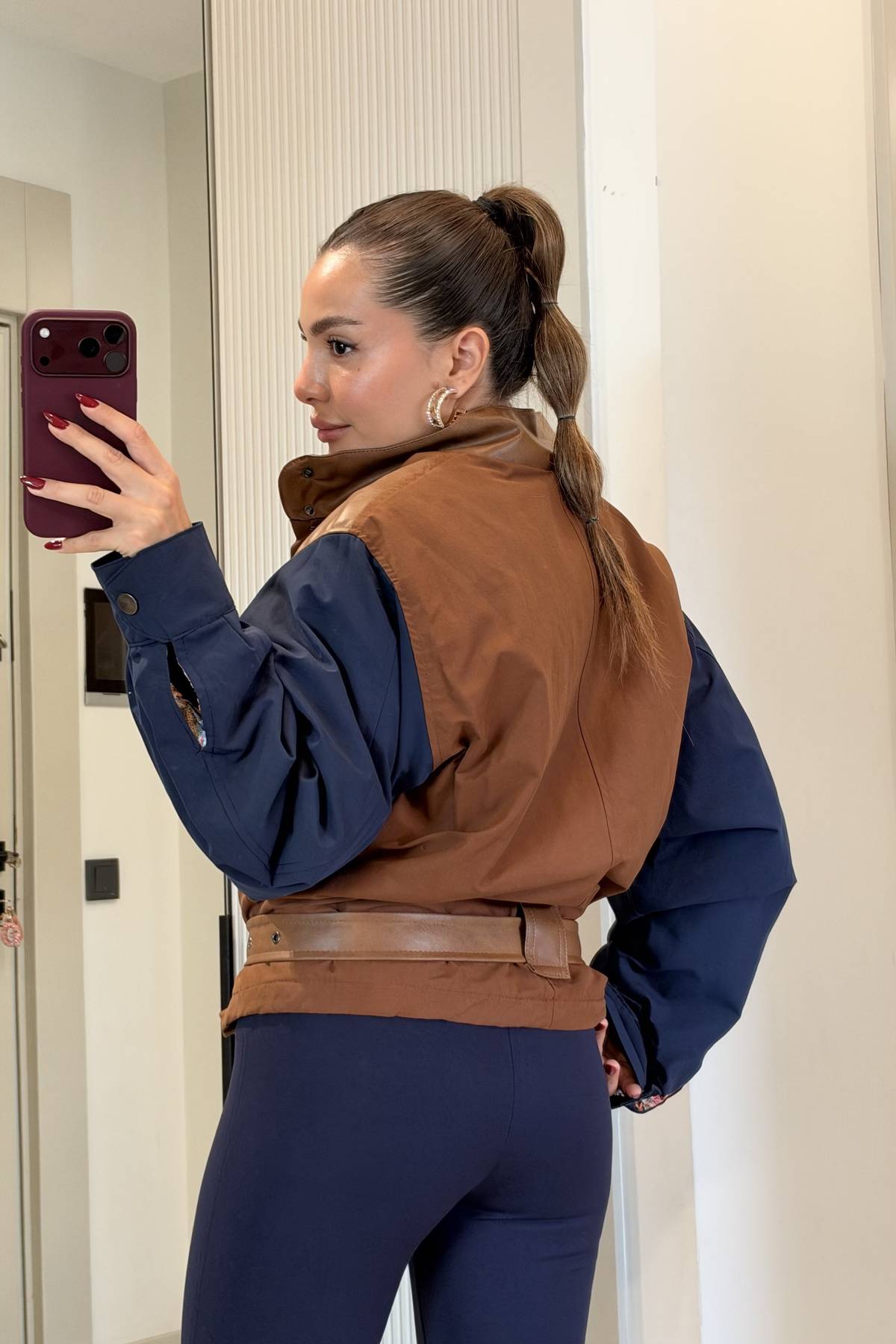 Furia Leather Detail Trim Belted Jacket — photograph 3