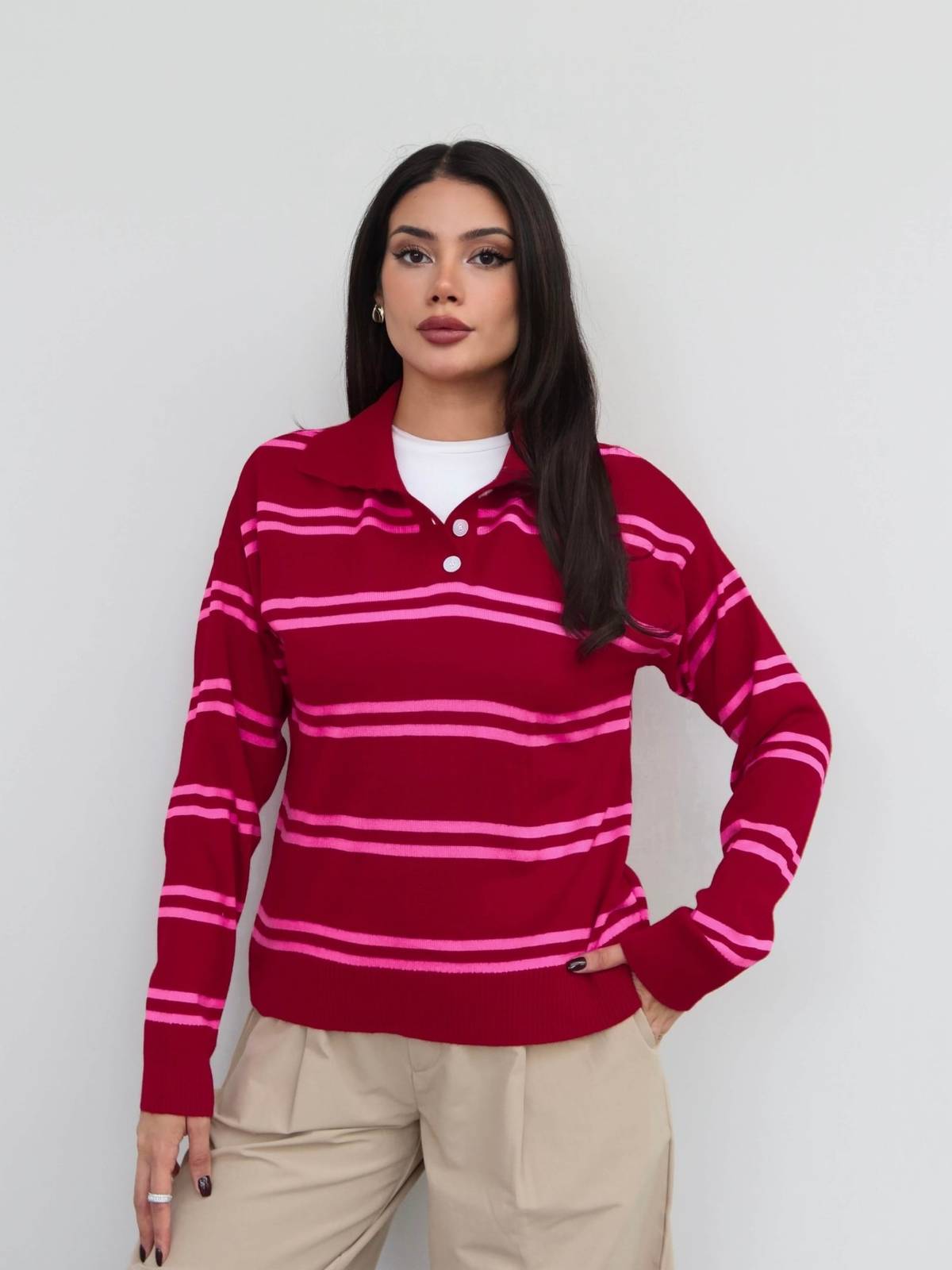 Striped Button Detail Knit Jumper
