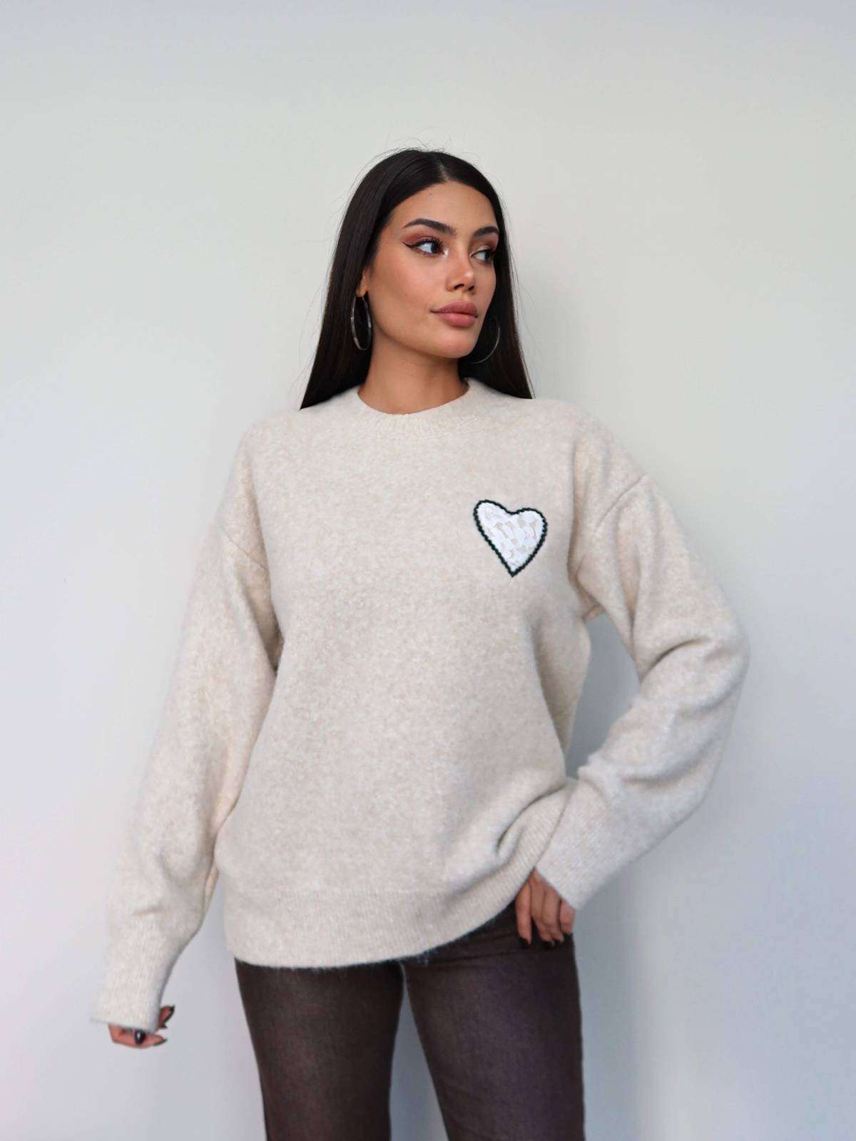 Lace Heart Detail Soft Knit Jumper — photograph 3
