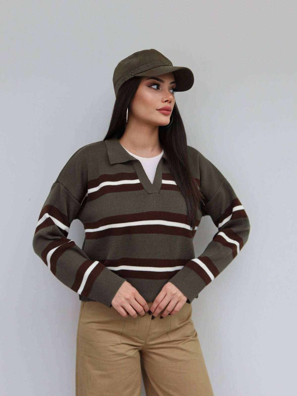 V Neck Striped Knit Jumper — photograph 2