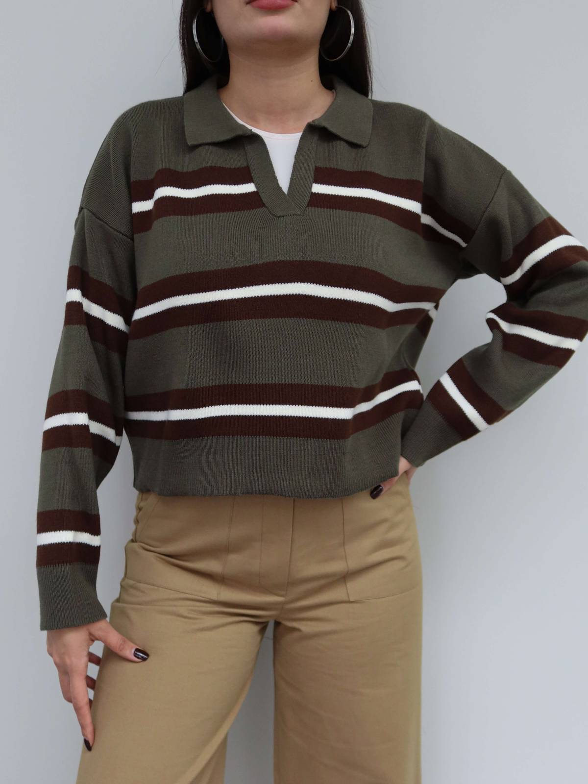 V Neck Striped Knit Jumper — photograph 3