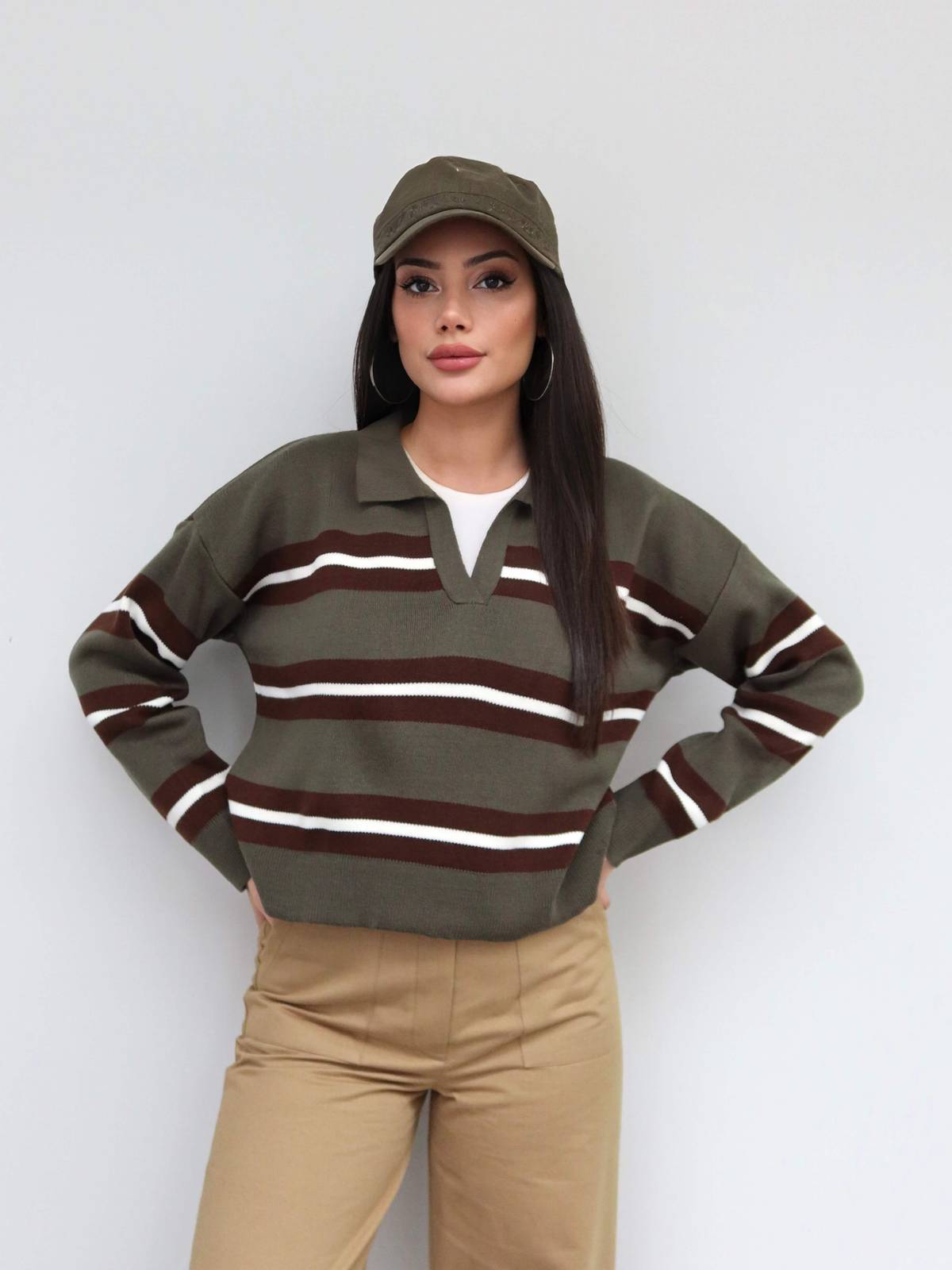 V Neck Striped Knit Jumper — photograph 4