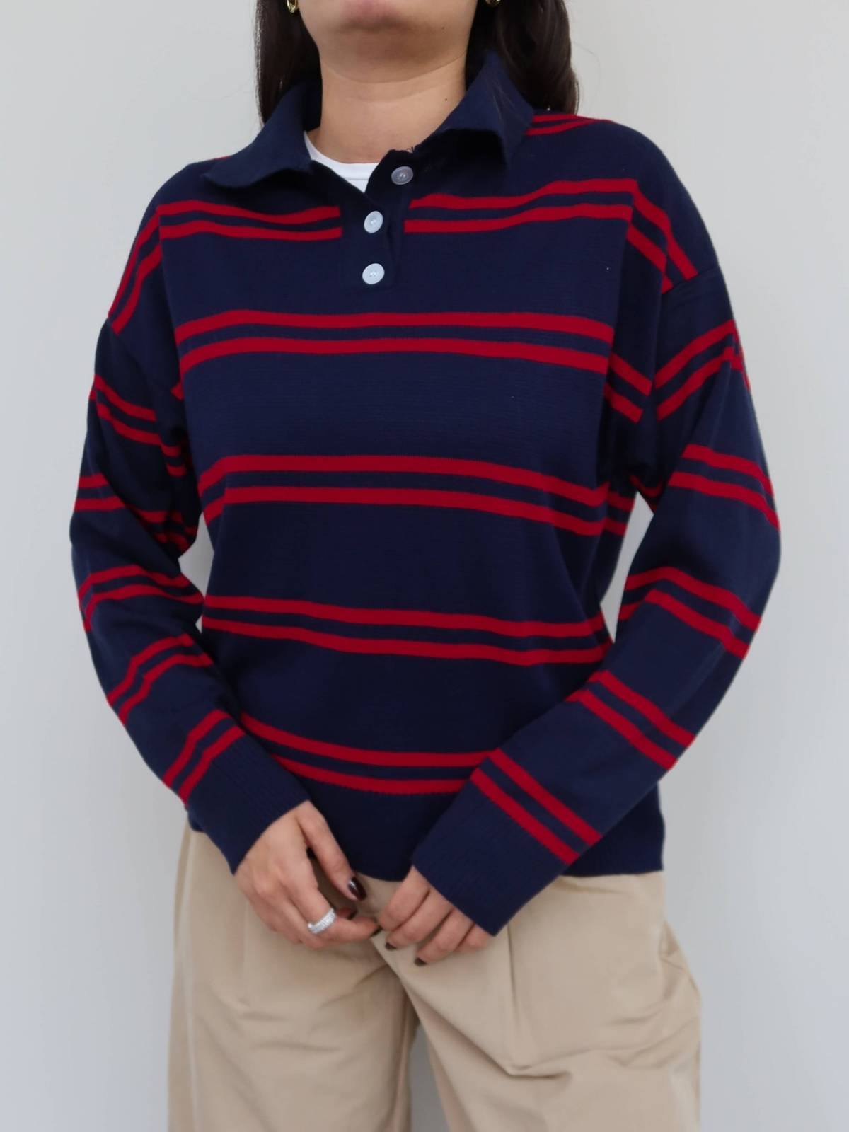 Striped Button Detail Knit Jumper — photograph 3