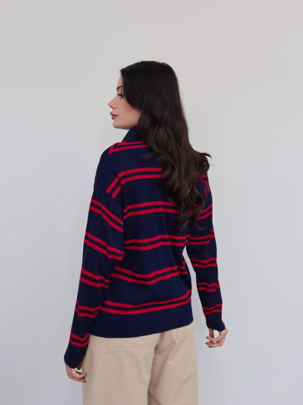 Striped Button Detail Knit Jumper — photograph 4