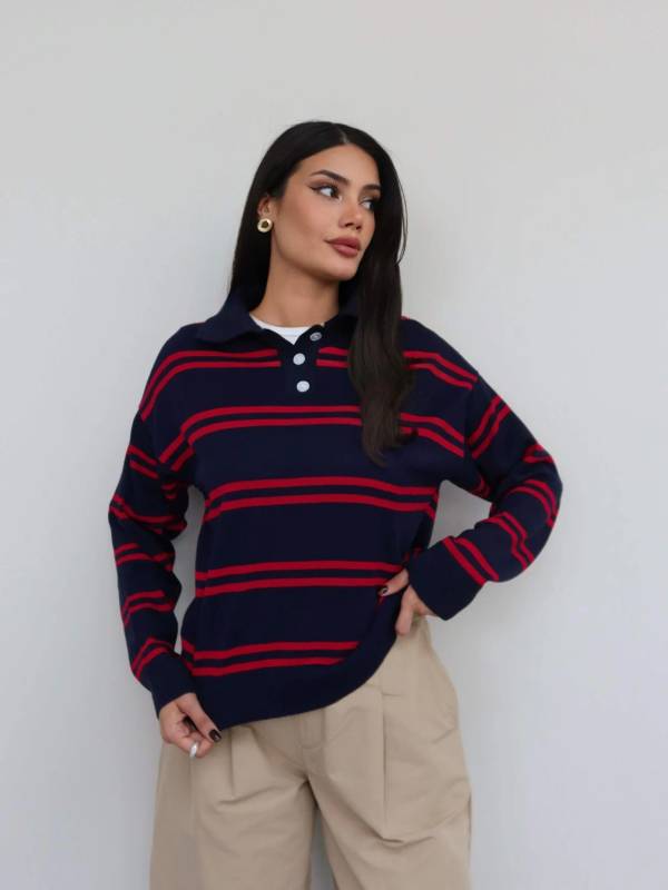 Striped Button Detail Knit Jumper
