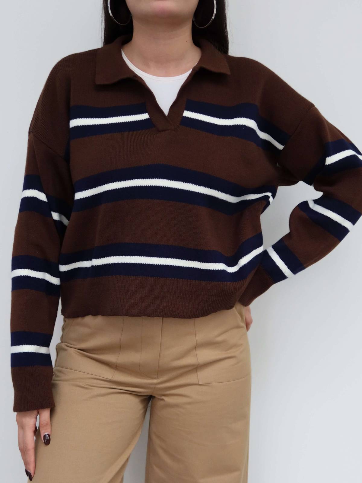 V Neck Striped Knit Jumper — photograph 2